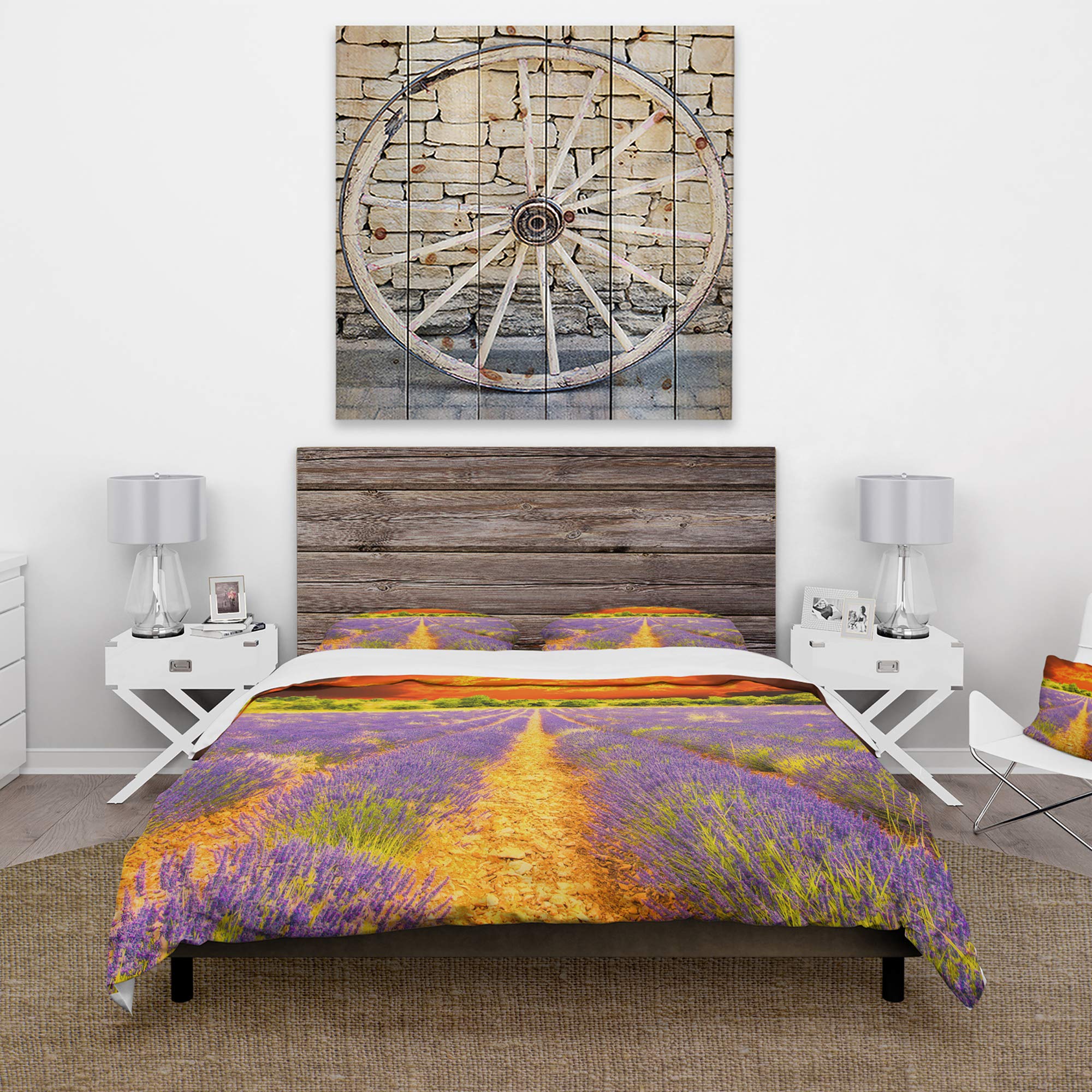 Lavender Sunset Nautical Duvet Cover Set King - Floral Coastal Bedding for All Seasons
