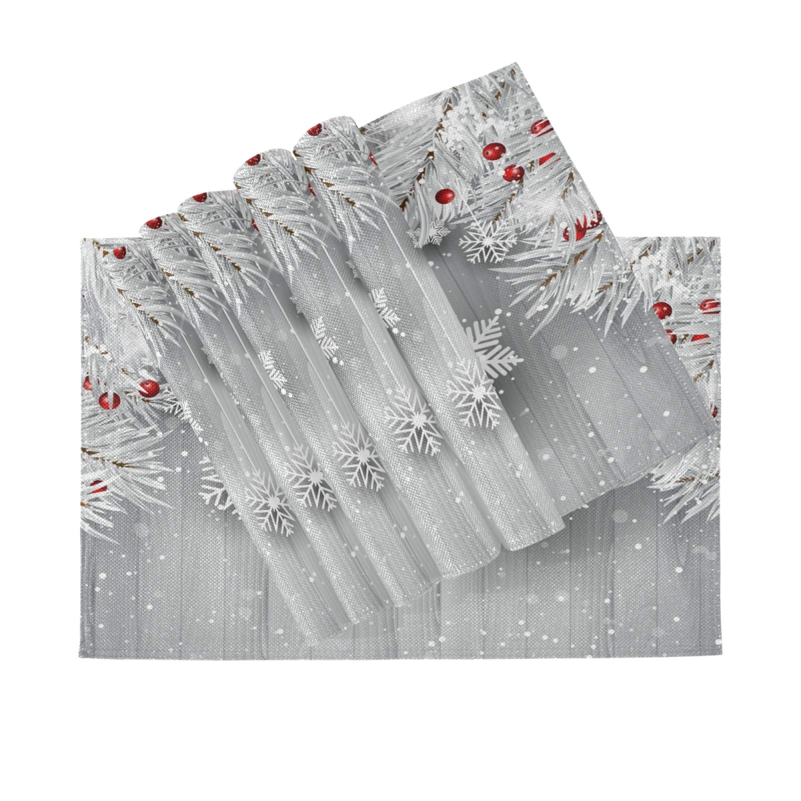 ALAZA Silver Christmas Tree Snowflake Burlap Placemats - Set of 6 Holiday Dining Table Mats for Home & Kitchen Decor - Perfect for Christmas Dinner, Winter Party, and Festive Table Settings