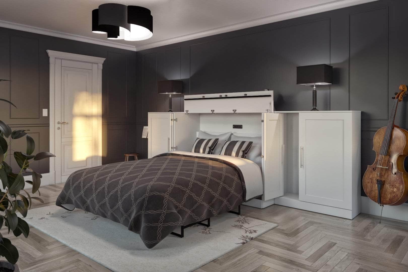 Pur Full Murphy Cabinet Bed with Mattress & 2x36