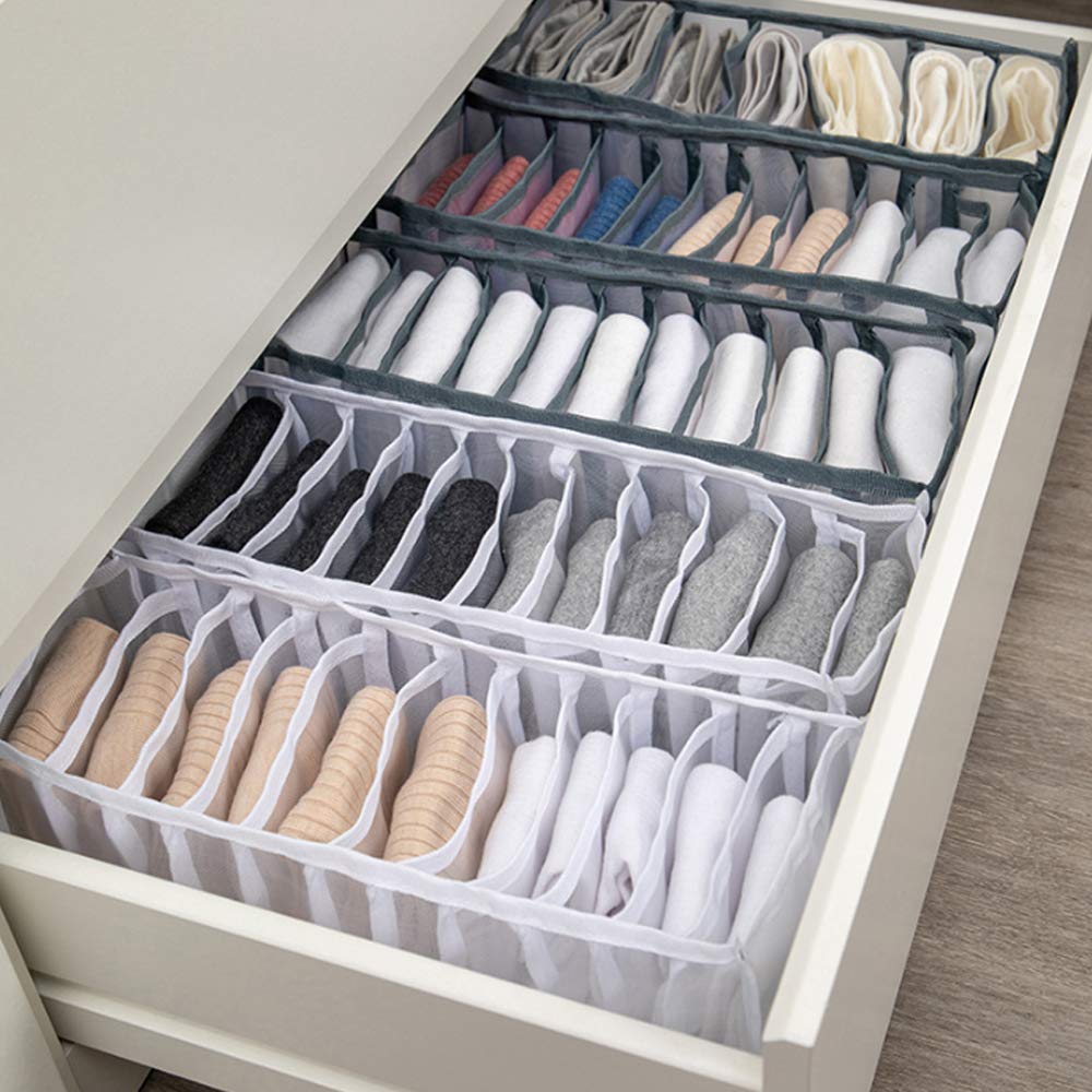 BADASS SHARKS 11-Grid Foldable Drawer Organizer Set of 3 - Socks & Underwear Storage Box, Bra Organizer for Dormitory, Closet & Home Organization | Perfect for College Students, Travel & Small Space Storage