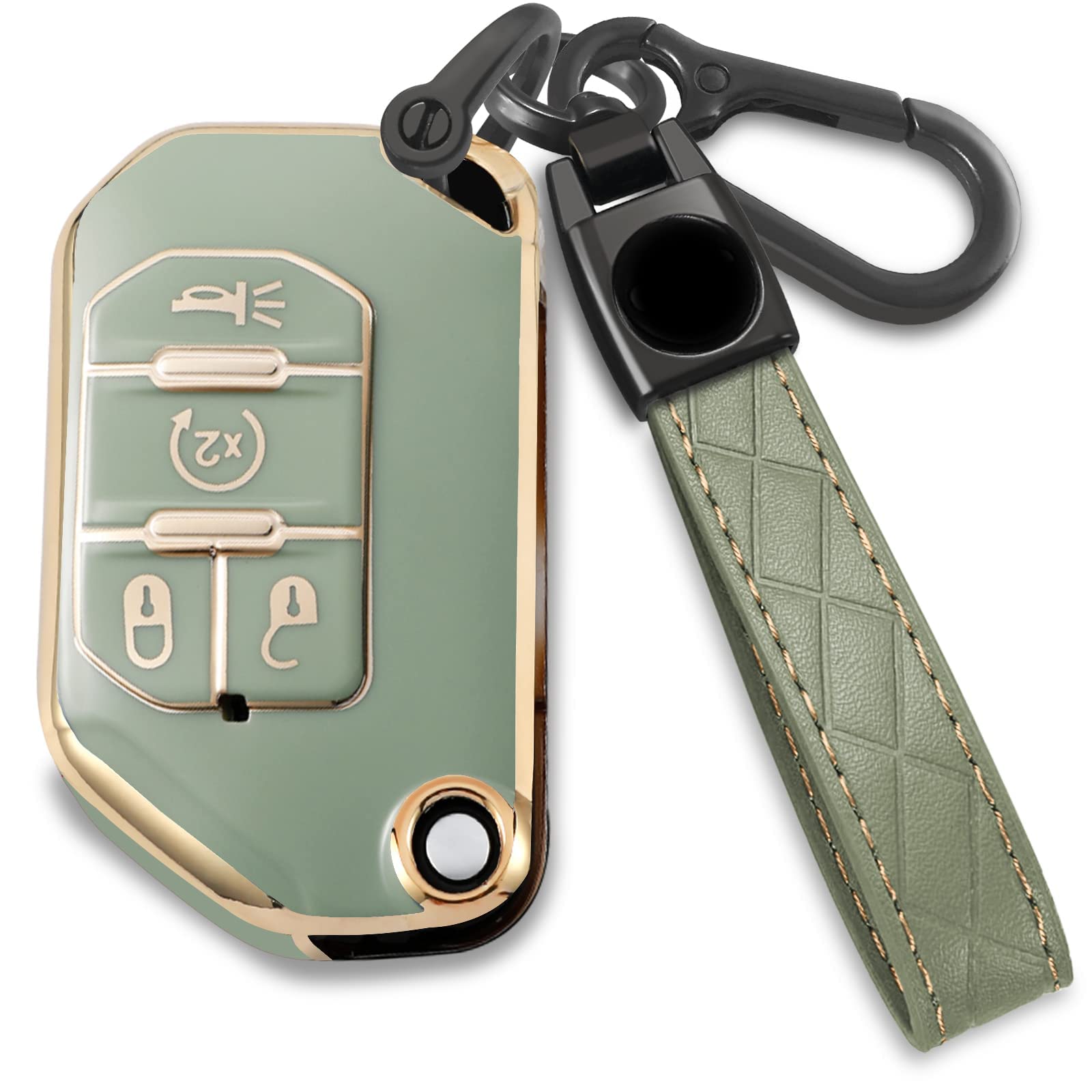 COZLA Soft TPU Key Fob Cover with Keychain - 360° Protection for 2018-2022 Jeep Wrangler & Gladiator JL/JLU/Rubicon (Green) | Durable Case Holder for Everyday Use & Off-Road Adventures