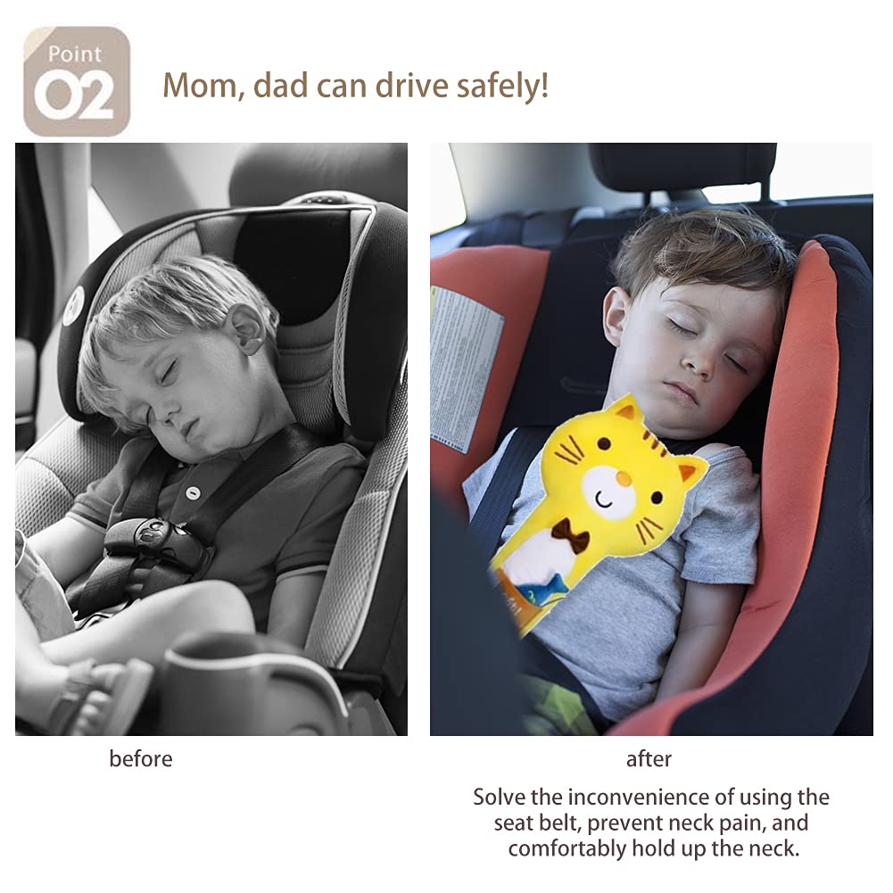 **Soft Car Seat Belt Cover with Cute Cartoon Design - Adjustable Shoulder Strap Cushion for Head & Neck Support - Comfortable Safety Belt Protector for Long Drives & Travel (Cat Theme)**    *(Perfect for Road Trips, Commuting, and Daily Comfort - Ideal for Kids & Adults!)*