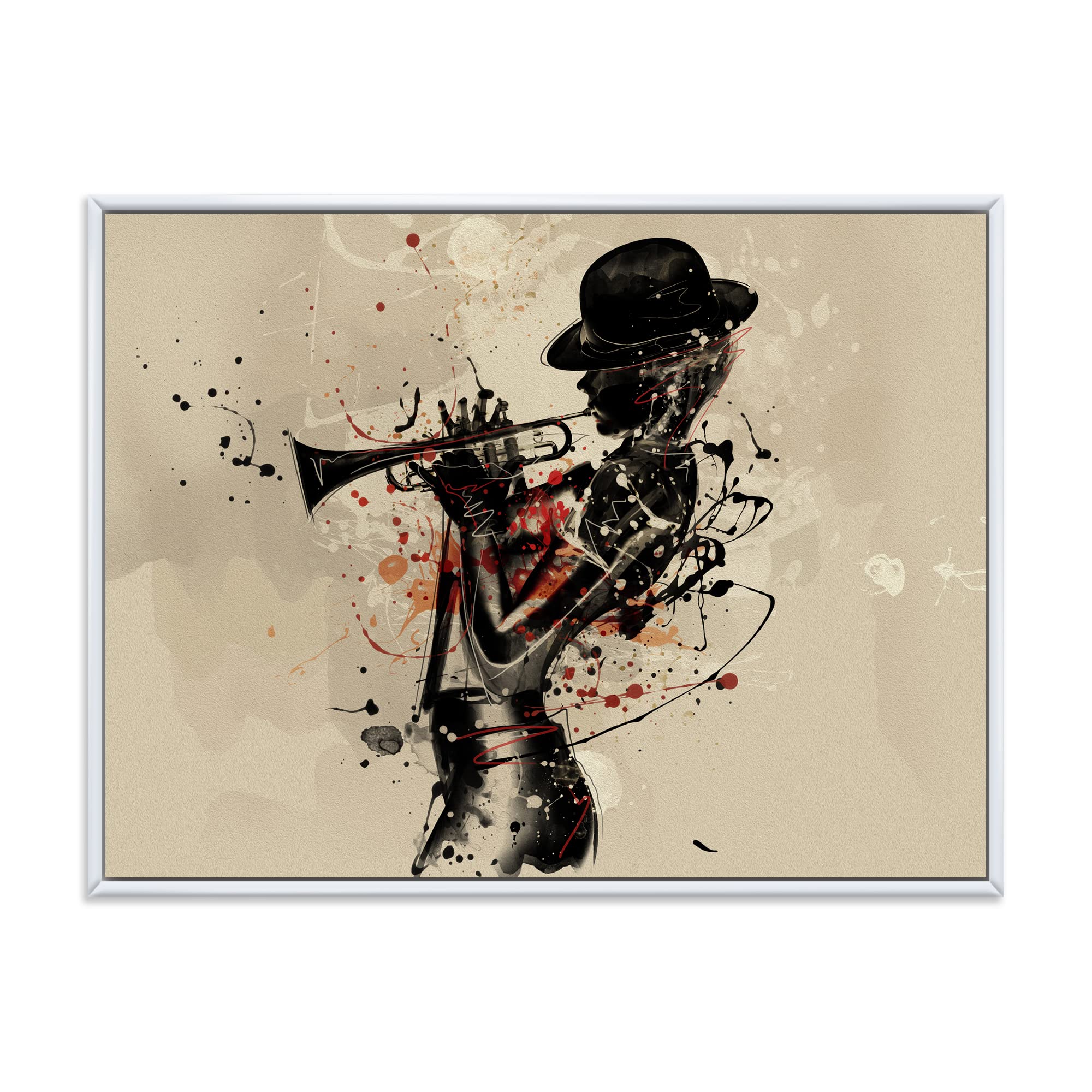 DesignQ Jazz Trumpet Player Wall Art - Modern Framed Canvas Print for Living Room, Bedroom & Office Decor