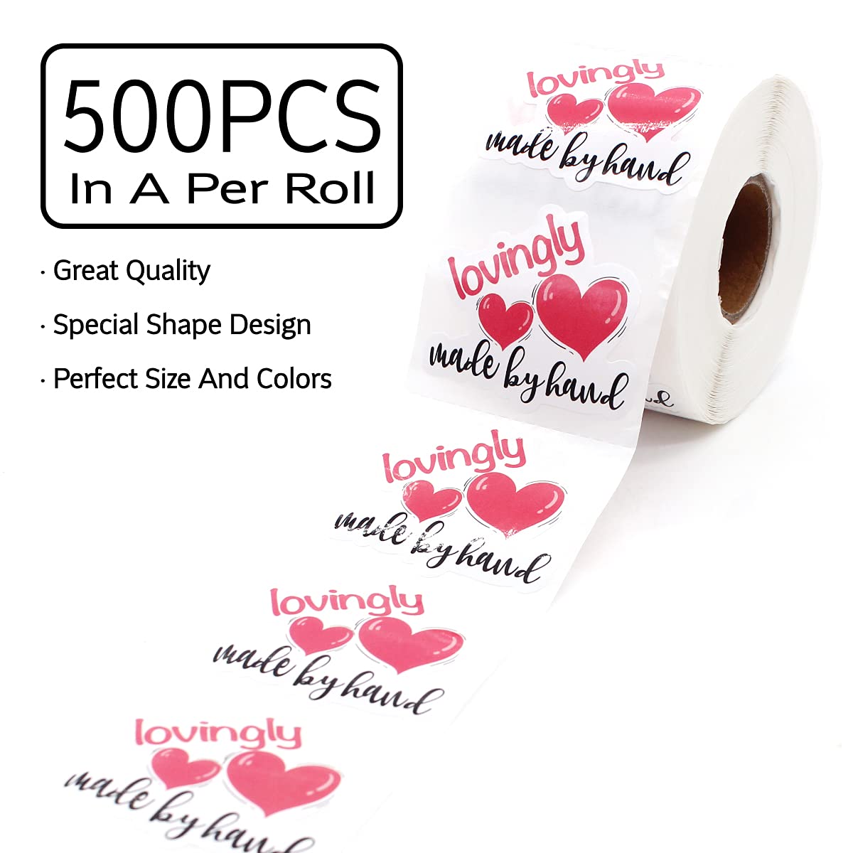 Wailozco 1.5 Inch Handmade Thank You Stickers - Premium Business Labels for Online Retailers, Small Businesses & Handmade Goods (500 Labels/Roll) - Perfect for Packaging, Envelopes & Product Branding