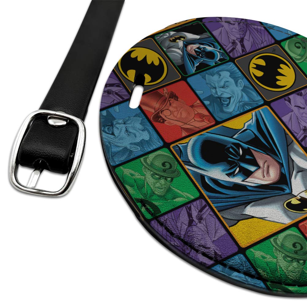 Batman & Villains Pattern Leather Luggage Tag - Round Carry-On ID Tag for Suitcase - Perfect for Travel, Business Trips & Cosplay Events