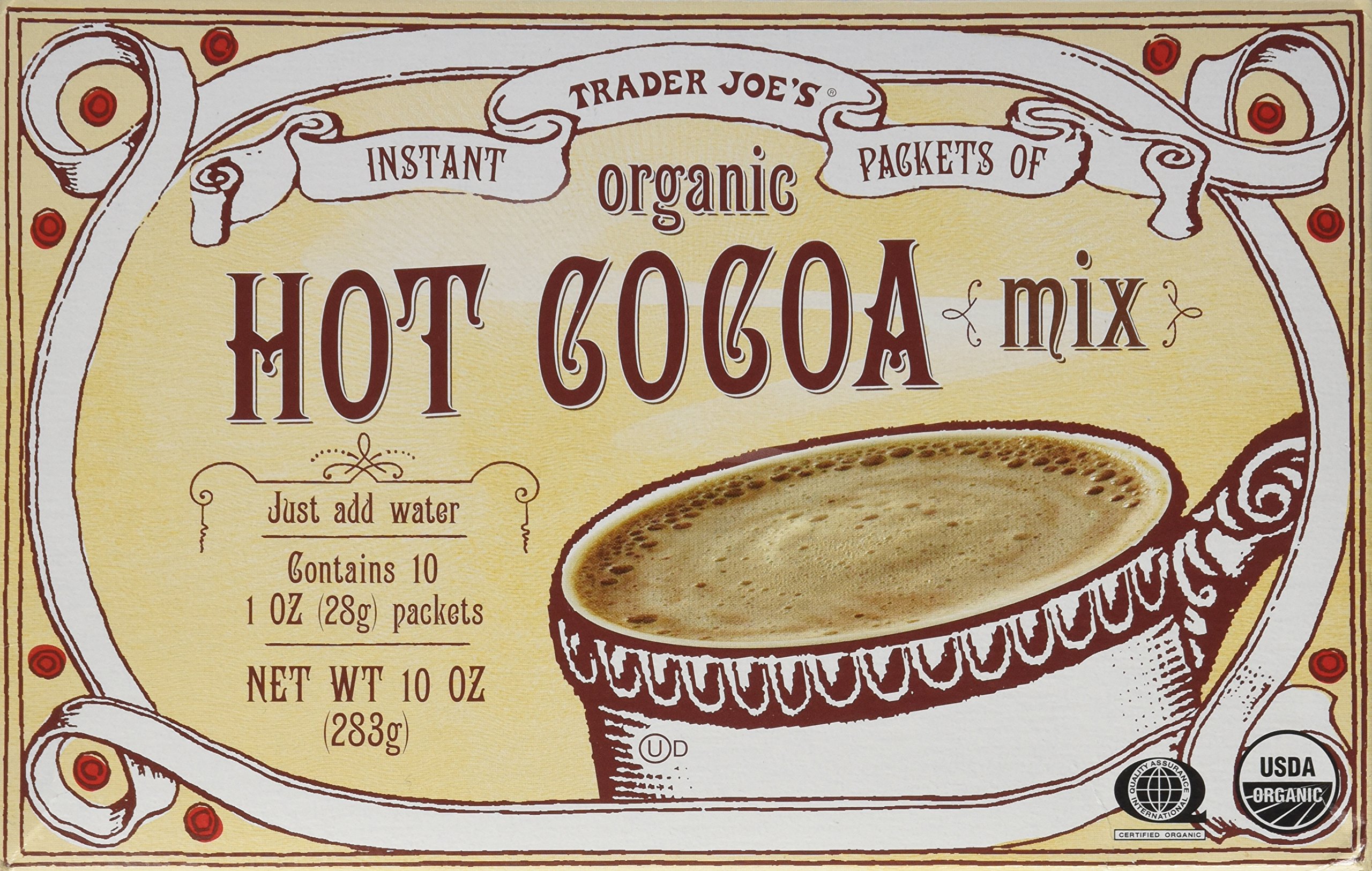 Organic Hot Cocoa Mix 10 oz Instant Packets (2 Boxes) - Trader Joe's Premium Drinking Chocolate for Winter Warmth & Holiday Gifts - Perfect for Cozy Nights, Christmas Stockings & Hot Cocoa Bars