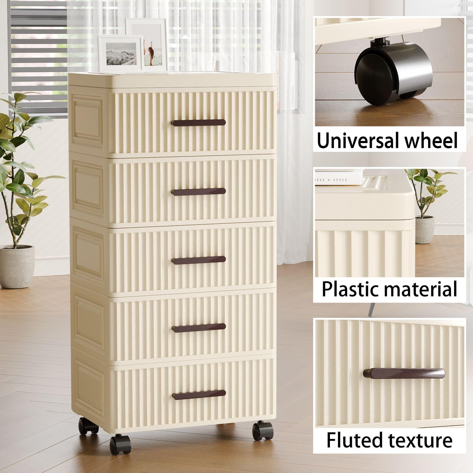 5-Tier Plastic Drawer Storage Organizer with Wheels - 14