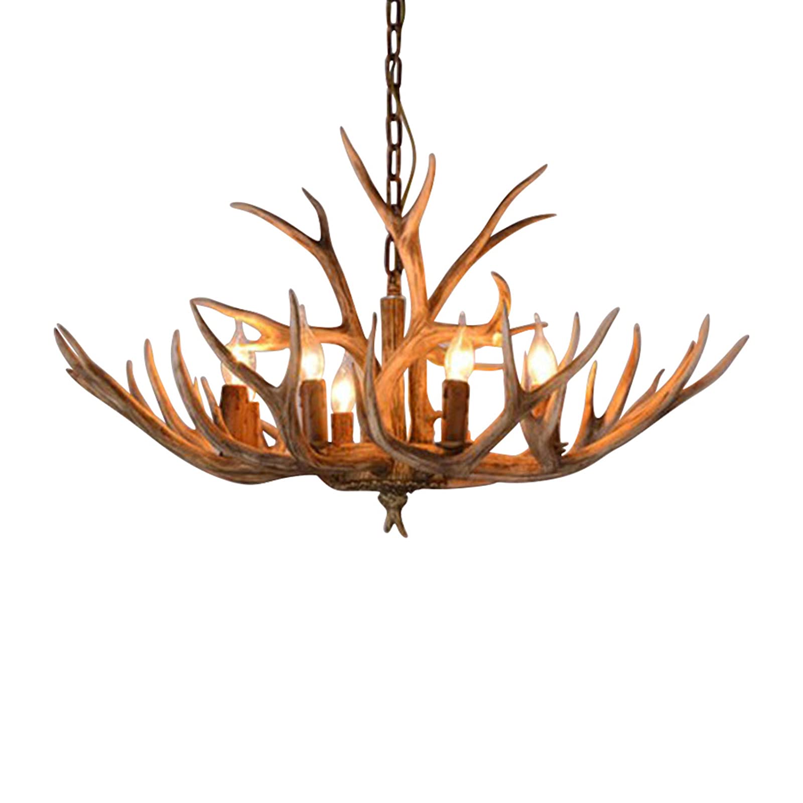Vintage Antler Chandelier - Retro Resin Deer Horn Pendant Light Fixture for Living Room, Dining Room, Bedroom & Christmas Decor - Bulb Not Included (Brown) - Perfect for Rustic Cabin, Lodge, or Farmhouse Lighting