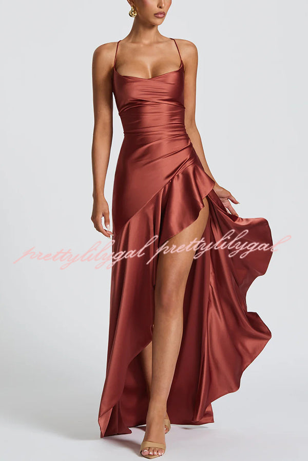 Elegant Solid Color Backless Lace-Up Ruffled Maxi Dress for Women | Summer Beach Party, Evening Cocktail & Special Occasion Wear