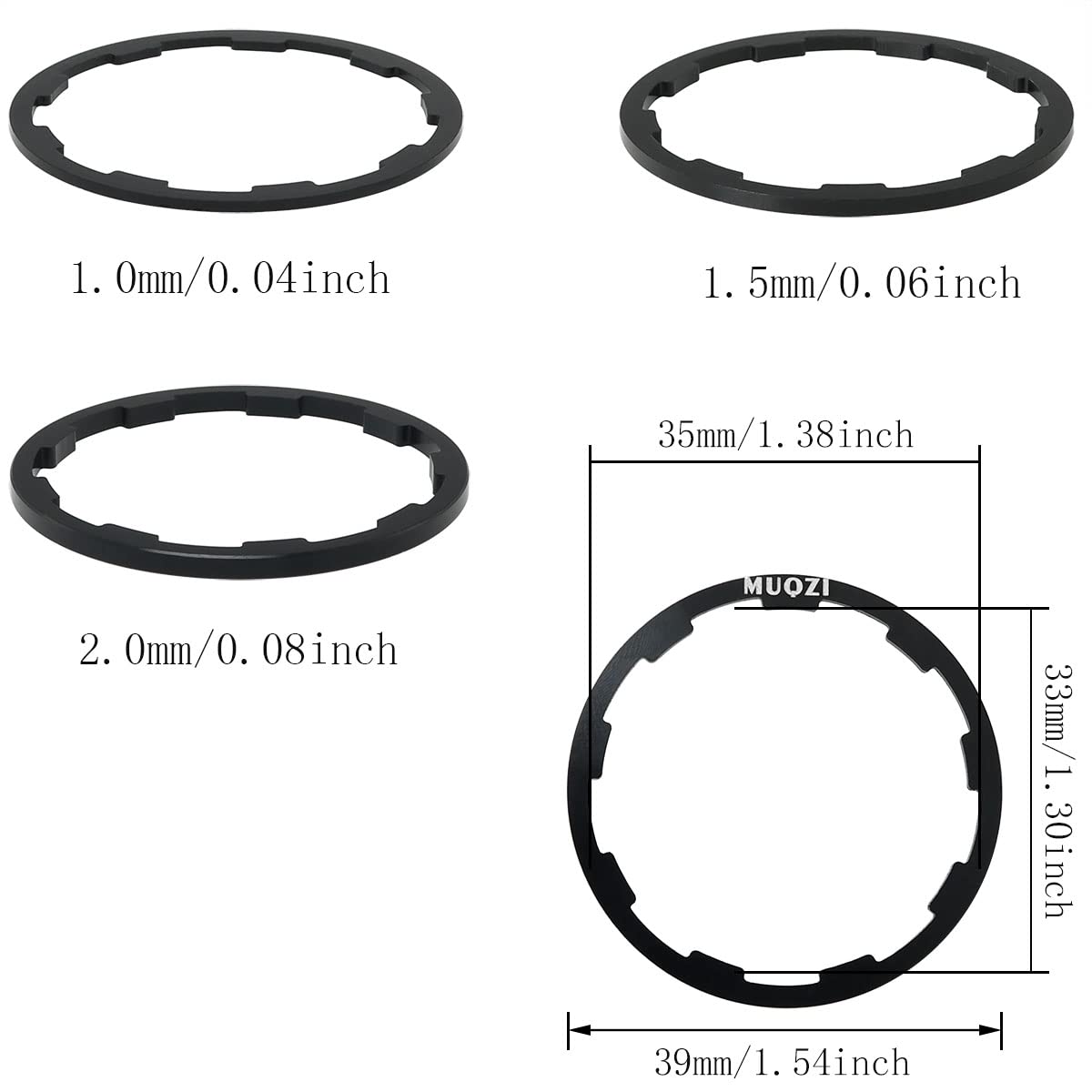 3PCS Bike Cassette Spacers Kit - 1.0mm/1.5mm/2.0mm Aluminum Alloy Bicycle Headset Washers for Flywheel & Hub Maintenance - Perfect for Bike Repair, Drivetrain Adjustment and Cycling Gear Upgrades