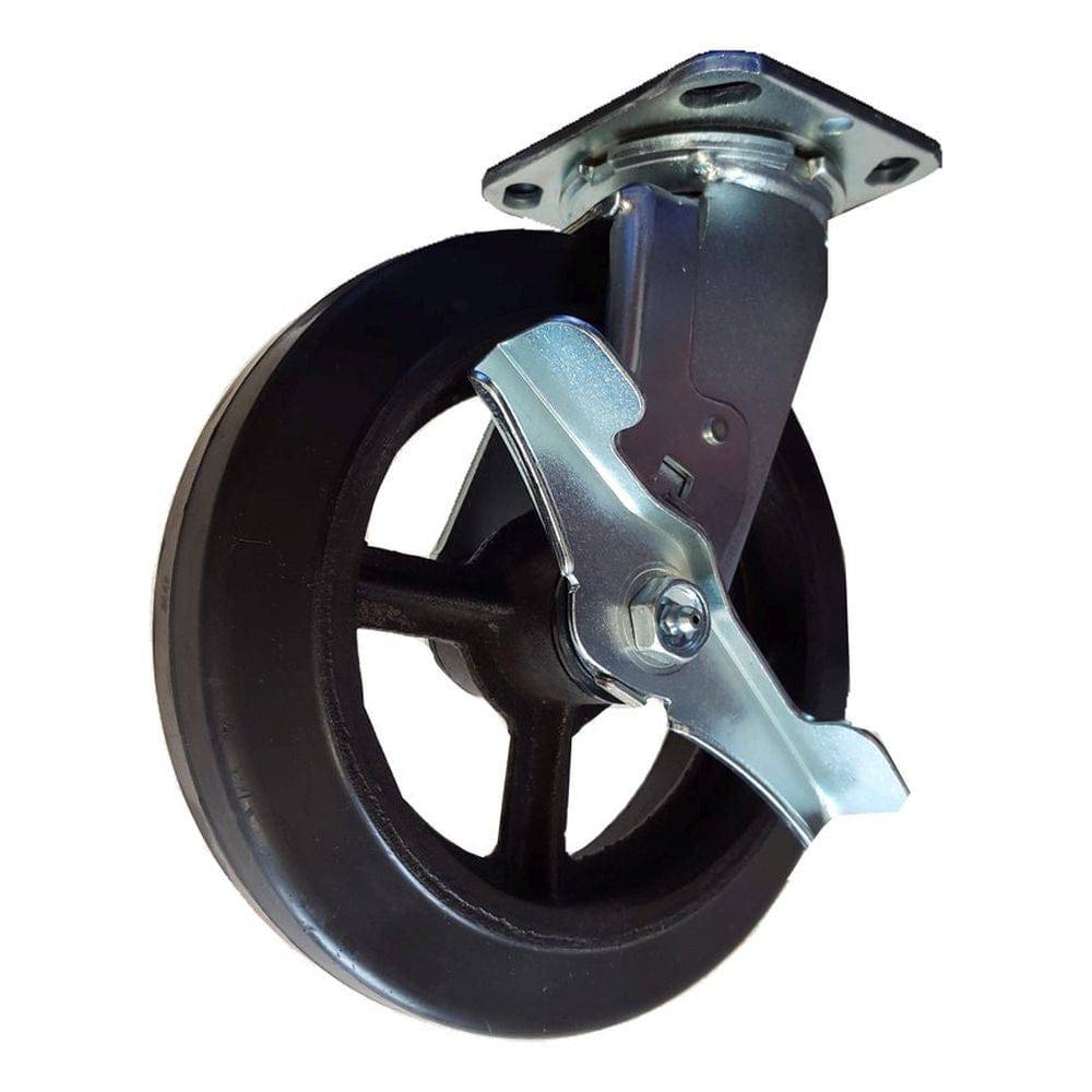 8 x 2 Inch Heavy Duty Rubber Swivel Caster Wheels with Brake - 600 lbs Capacity - for Industrial Equipment, Furniture, and Moving Carts