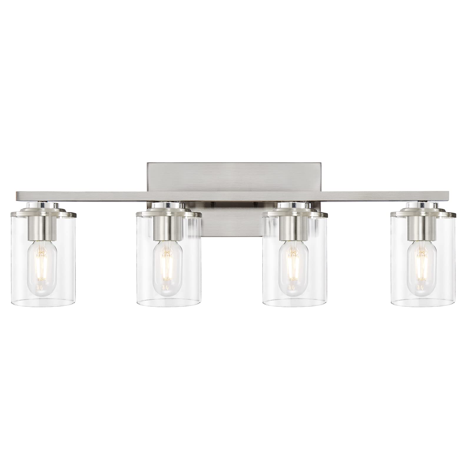 SADENICEL 4-Light Brushed Nickel Bathroom Vanity Lights with Clear Glass Shades - Elegant Wall Sconces for Bathroom Mirror Lighting, Perfect for Modern Home Decor and Spa-Like Ambiance