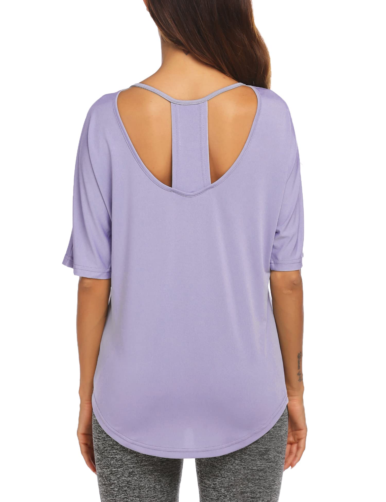 Pinspark Women's Open Back Workout Shirts - Breathable Yoga Tops for Gym & Athletic Wear - Comfortable Activewear Tee Sizes S-3XL - Perfect for Yoga, Running & Fitness Training