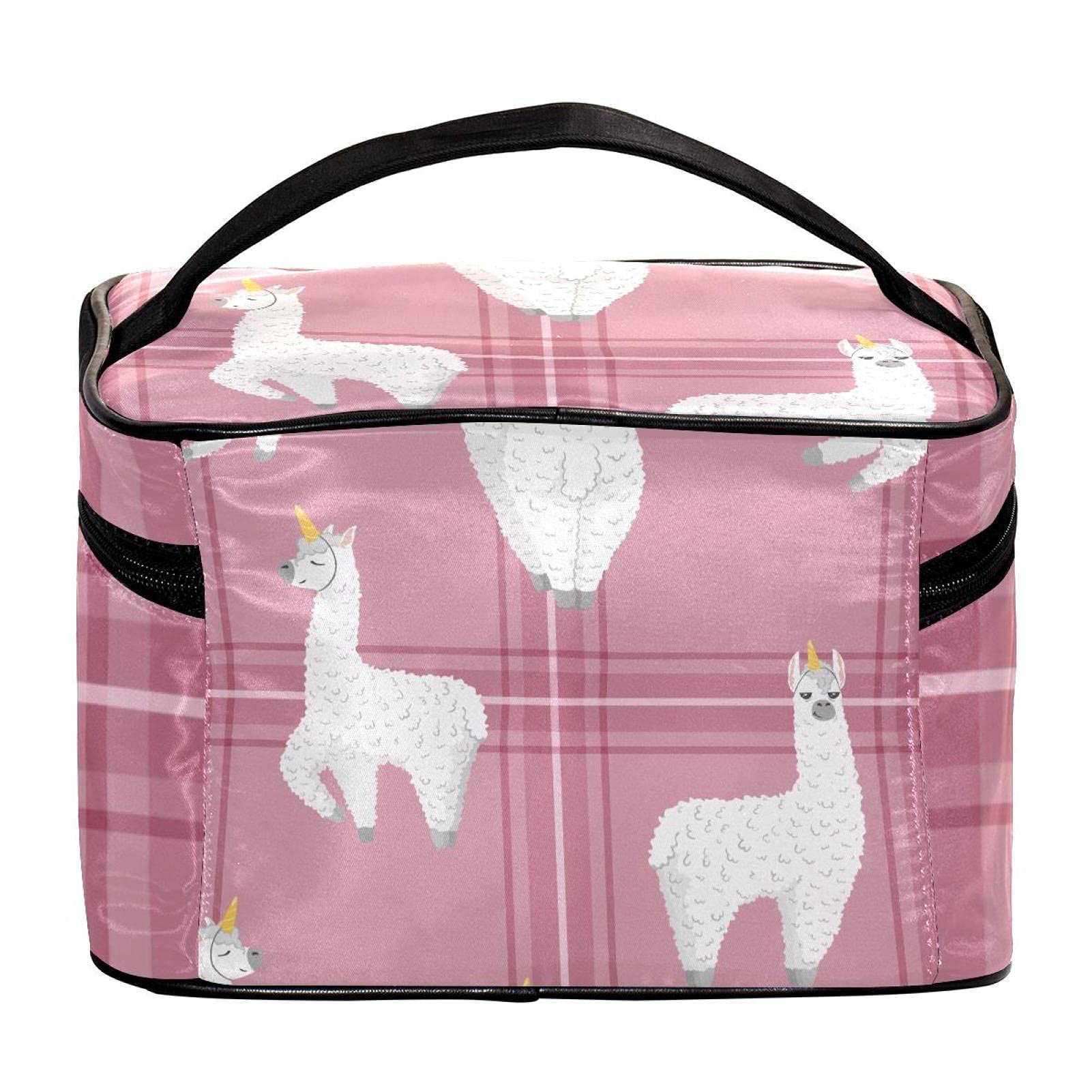 Llama & Alpaca Unicorn Pink Travel Makeup Bag - Large Cosmetic Organizer with Zipper for Women & Girls | Perfect for Vacation, Gym & Daily Essentials Storage