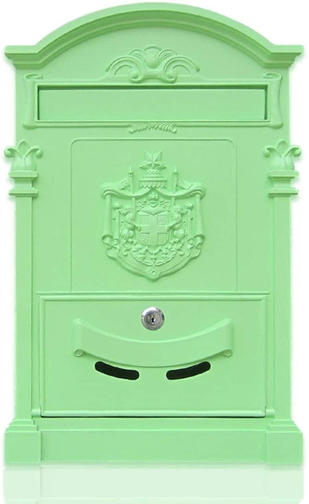 Vintage Locking Mailbox - Outdoor Wall Mounted Wrought Iron Post Box with Key for Letters & Newspapers (Color A) - Perfect for Home, Garden, Porch & Apartment Security