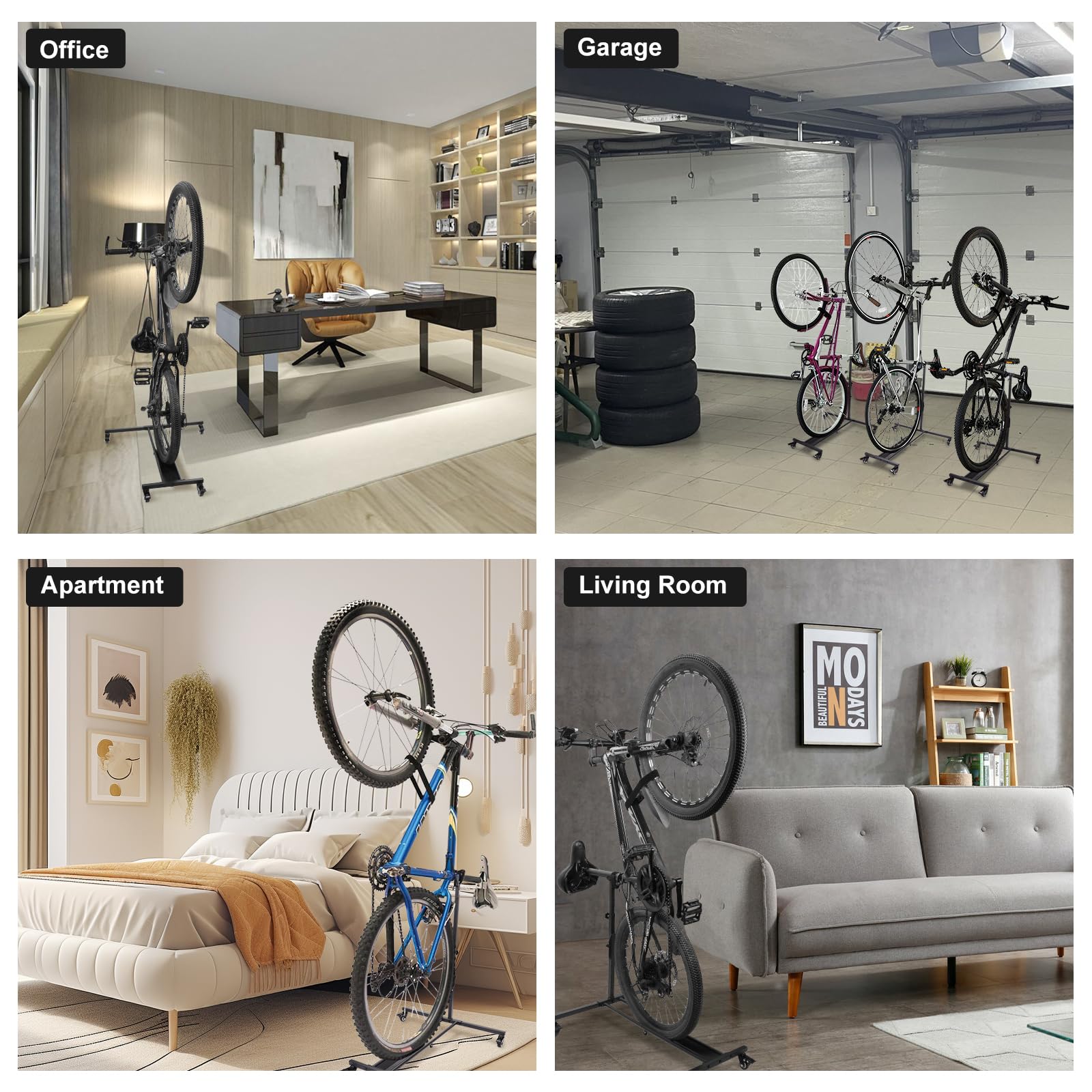 Vertical Bike Stand for Garage & Home Storage - Adjustable Height Upright Bike Rack for MTB, Hybrid & Road Bikes (Fits 29