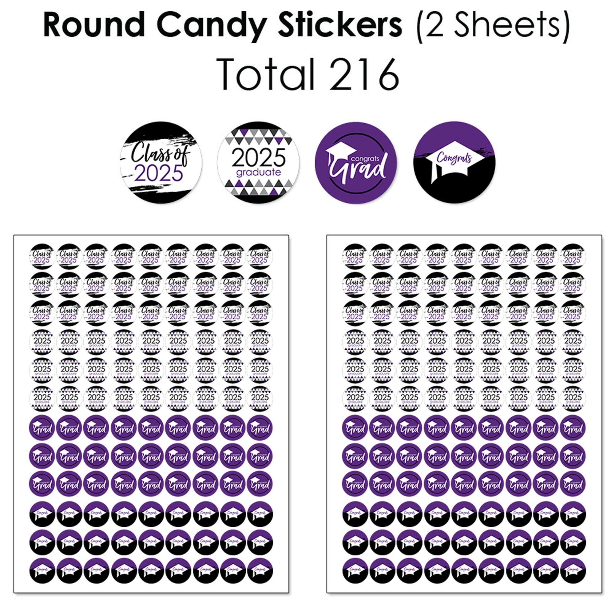 2025 Purple Graduation Party Candy Favor Sticker Kit - 304 Pieces by Big Dot of Happiness | Bulk Graduation Stickers for Decorations, Favors, and DIY Projects | Perfect for School Parties, Commencement Celebrations, and Gift Bags