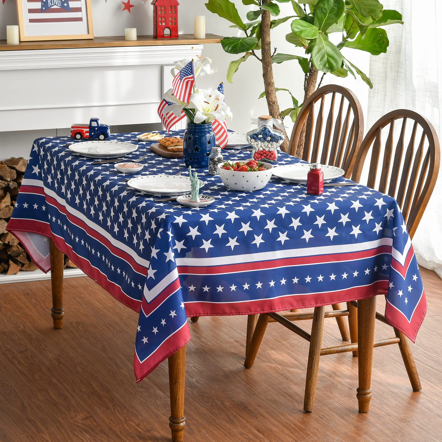 Horaldaily 4th of July Patriotic Tablecloth 60x120 Inch - American Flag Table Cover for Memorial Day, Independence Day Parties, Picnics & Dinner Decor | Perfect for Outdoor BBQs, Backyard Celebrations & Holiday Gatherings