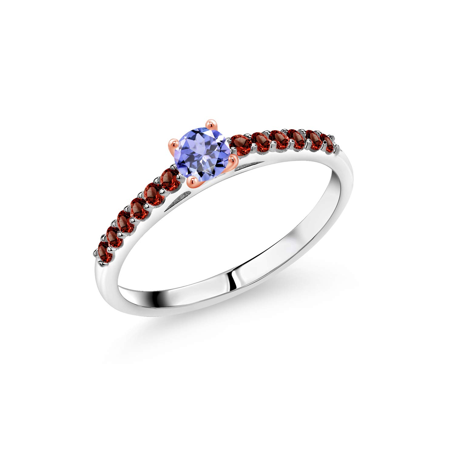 0.42 Ct Natural Blue Tanzanite & Red Garnet Ring in 925 Sterling Silver & 10K Rose Gold - Elegant Birthstone Jewelry for Women, Perfect for Anniversary, Engagement & Special Occasion Gifts