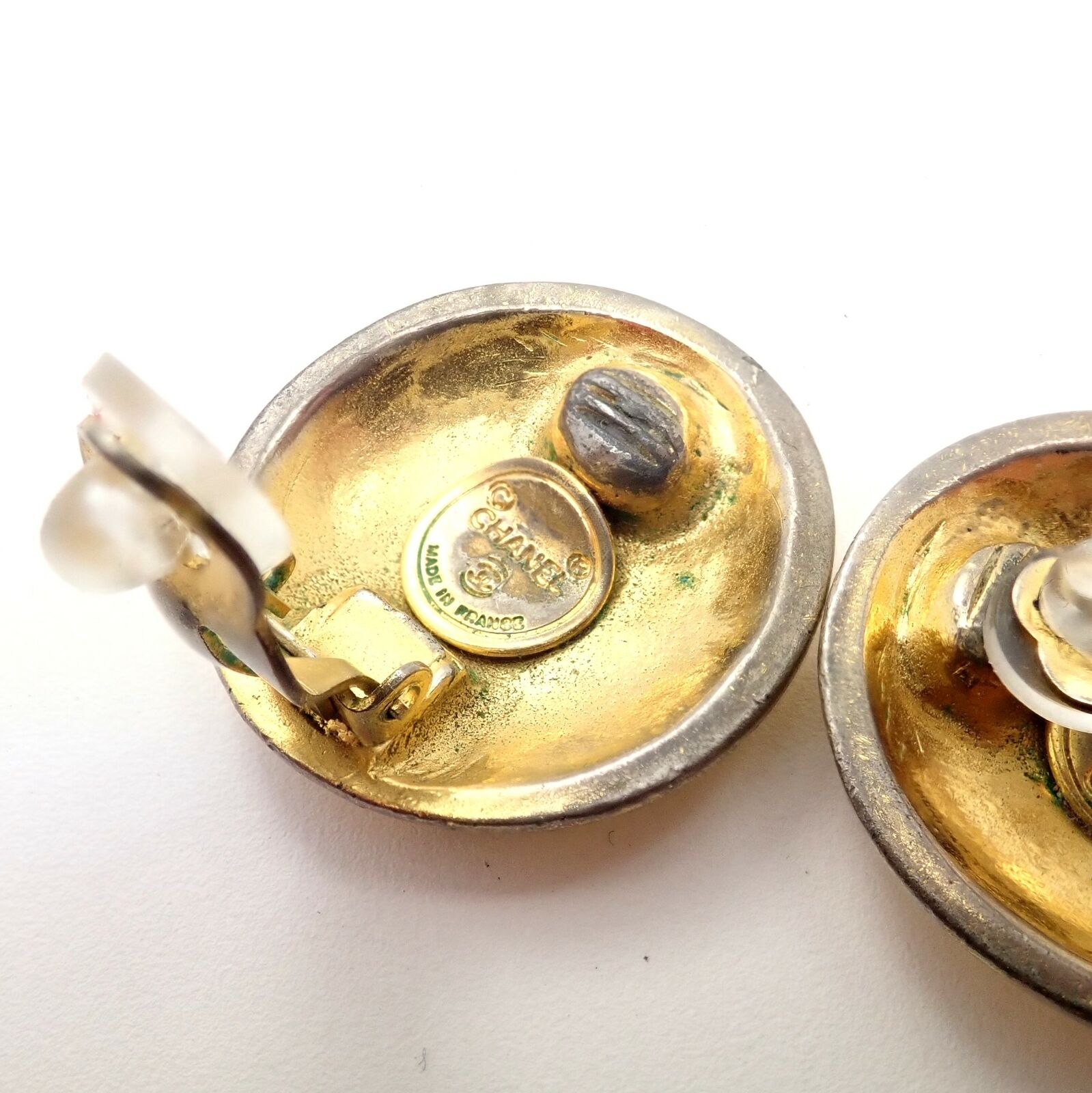 Vintage Chanel Paris France CC Logo Button Earrings 1980s - Authentic Collectible Jewelry for Women, Perfect for Parties & Special Occasions