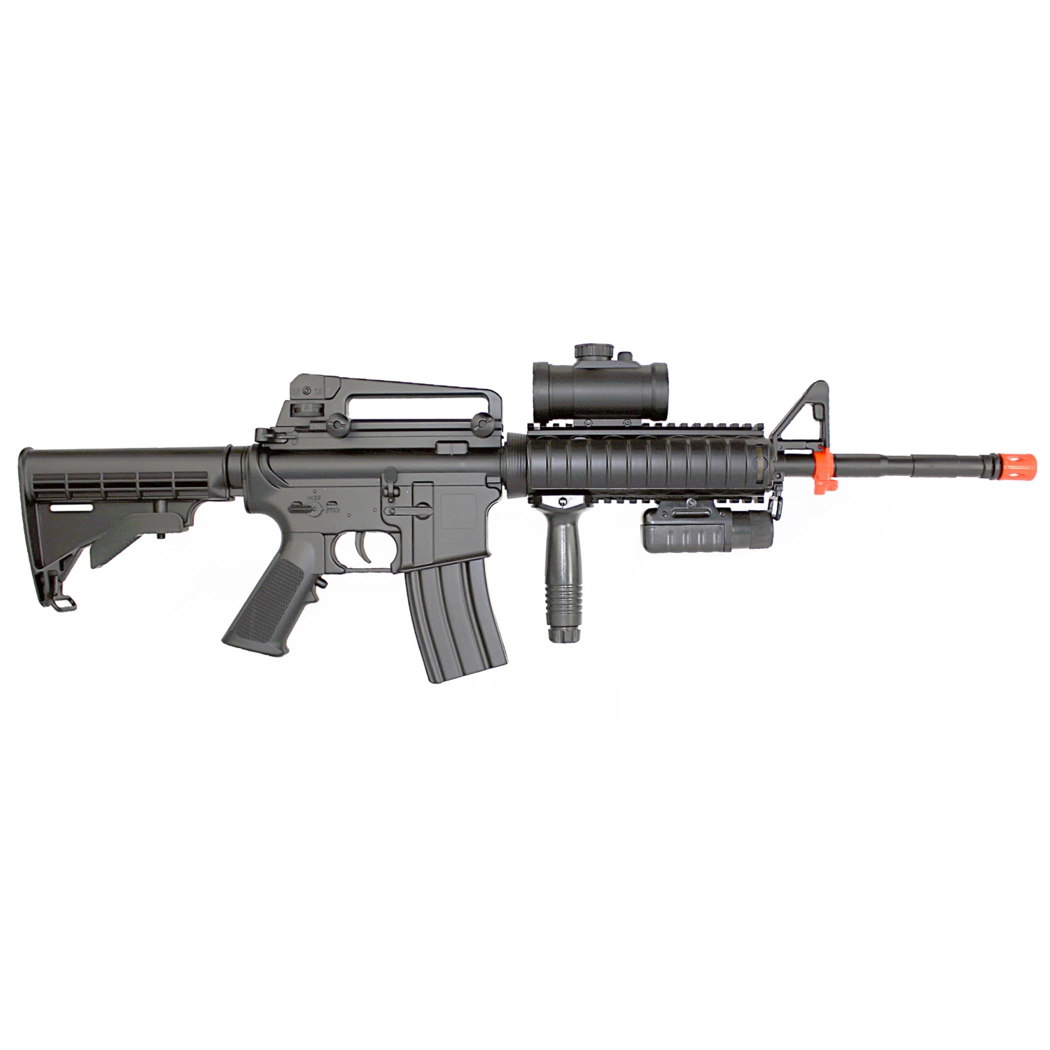 TACSPEC M4 RIS Electric AEG Airsoft Rifle with Flashlight & Red Dot Scope - Tactical Shooting, Outdoor Combat Training, Airsoft Battles