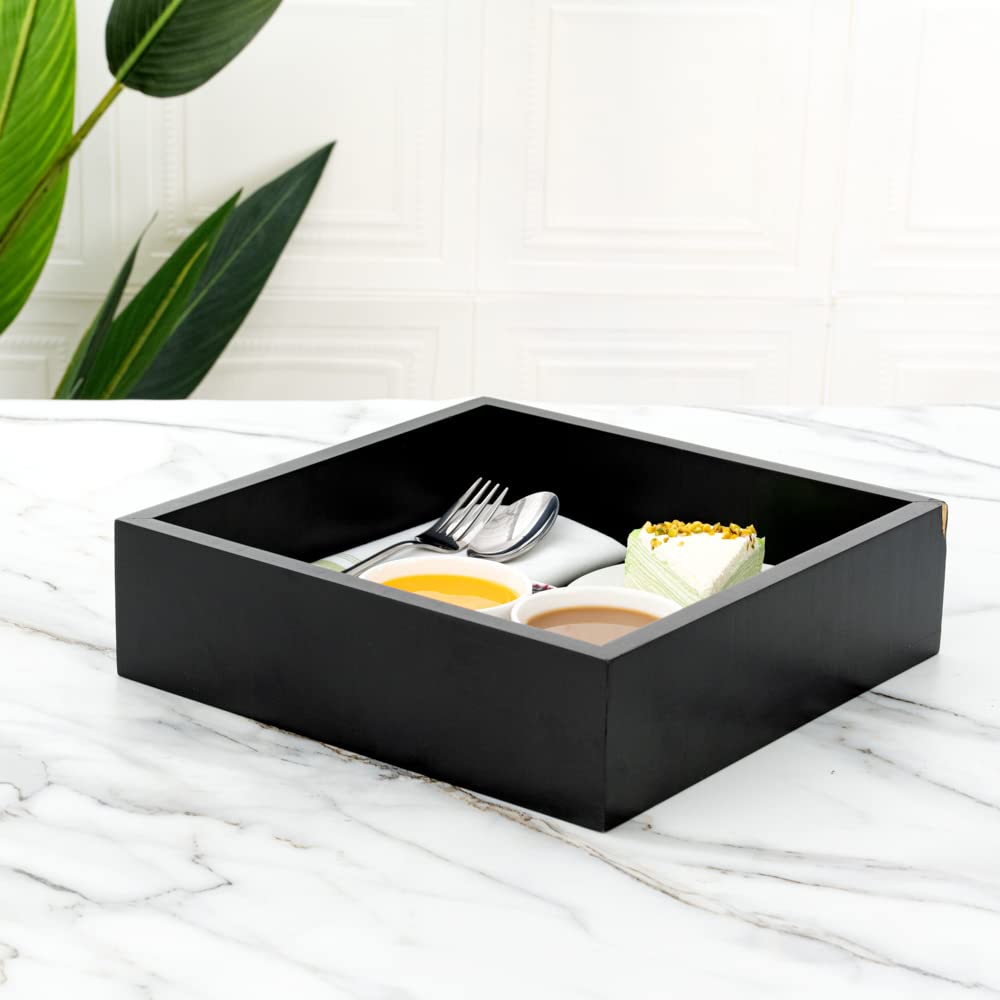 Durable 11.75 x 3.25 Inch Black Bamboo Wooden Serving Tray - Break & Chip Resistant Square Wood Box for Restaurantware, Food, Cutlery & Utensils | Perfect for Buffets, Catering & Home Dining Presentation