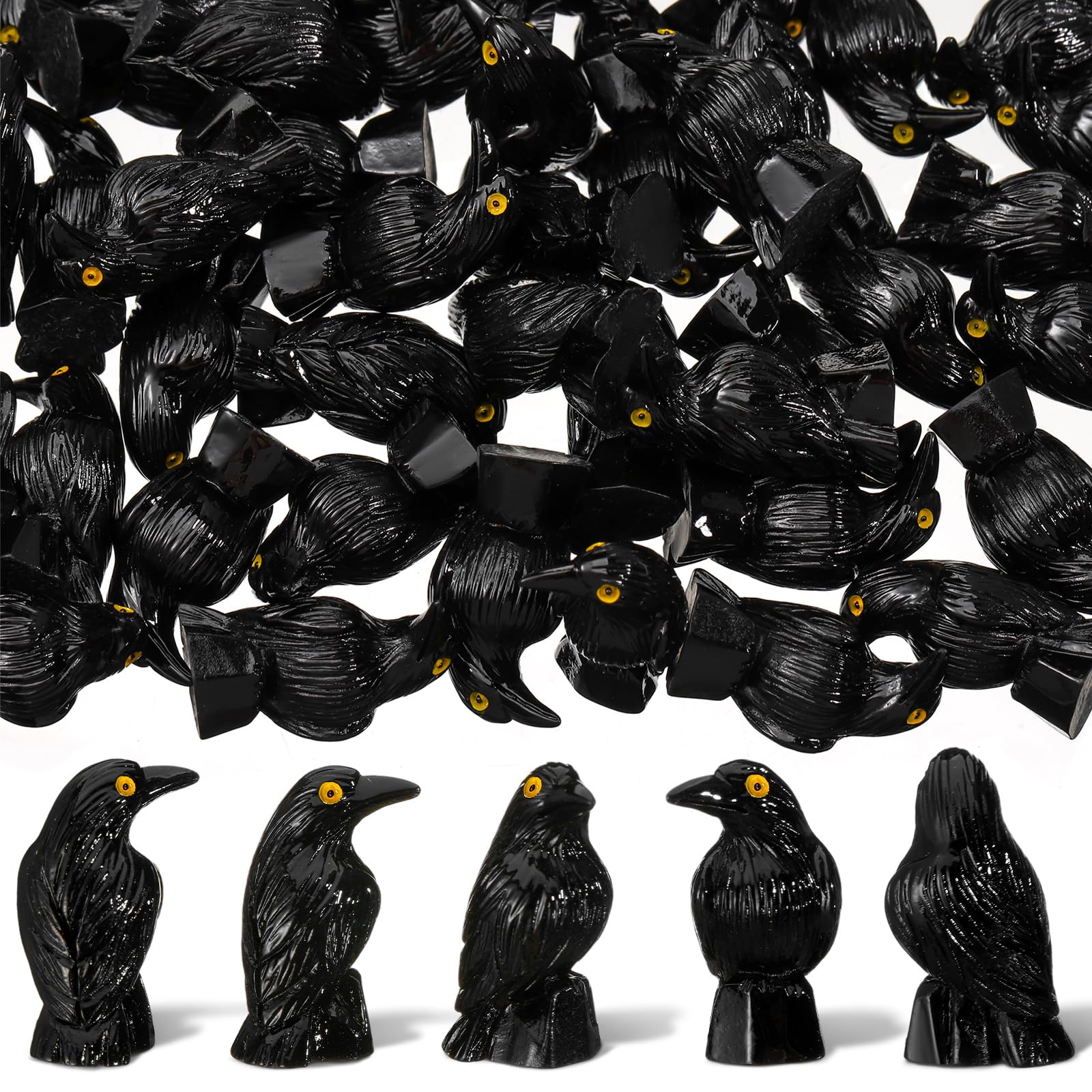 50 Pcs Miniature Crows Figurines - Small Resin Raven Decor for Halloween, Gothic, Witchcraft & Dark Aesthetic - Perfect for DIY Crafts, Tabletop Scenes, Party Decorations & Home Decoration