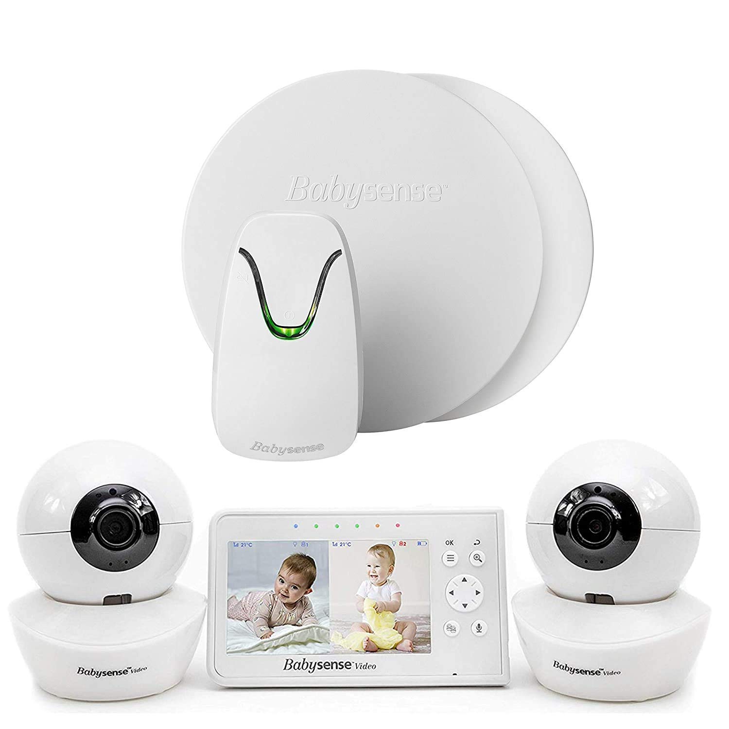 Babysense V43 Split Screen Video Baby Monitor with 2 PTZ Cameras & 7 Under-Mattress Movement Sensor - 2-in-1 Baby Monitor Bundle for Nursery Safety & Peace of Mind | Night Vision, Real-Time Alerts, Smartphone Connectivity