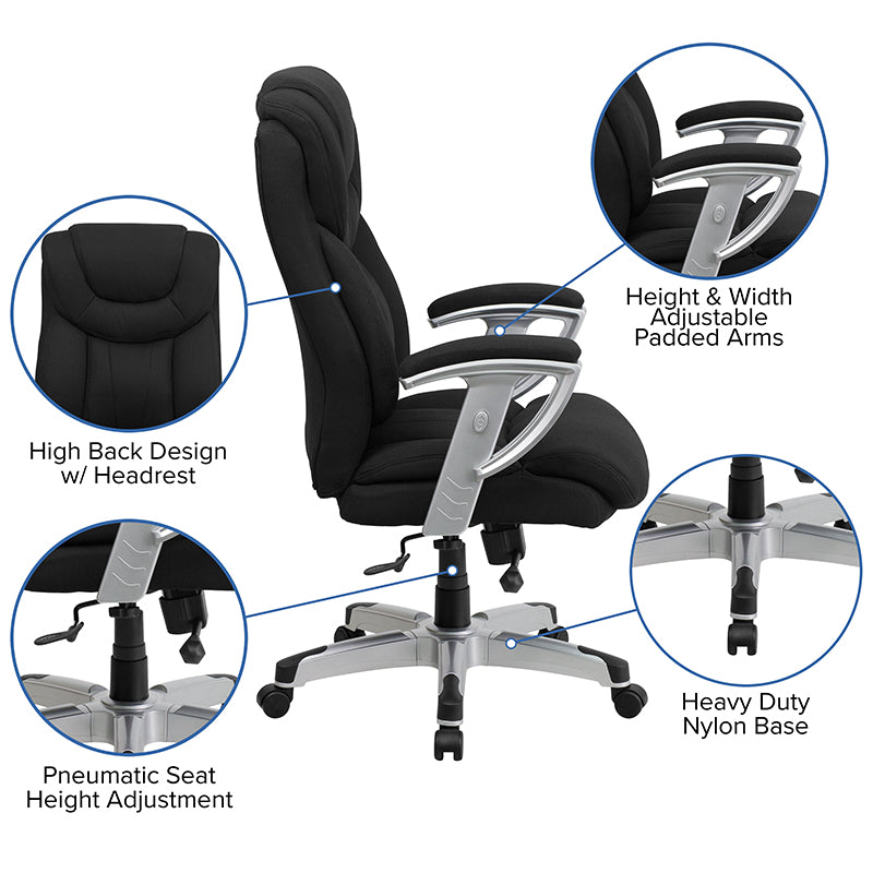 HERCULES Series Big & Tall 400 lb. Capacity Black LeatherSoft Executive Ergonomic Office Chair with Silver Adjustable Arms - Perfect for Home Office, Gaming, and Professional Workspaces