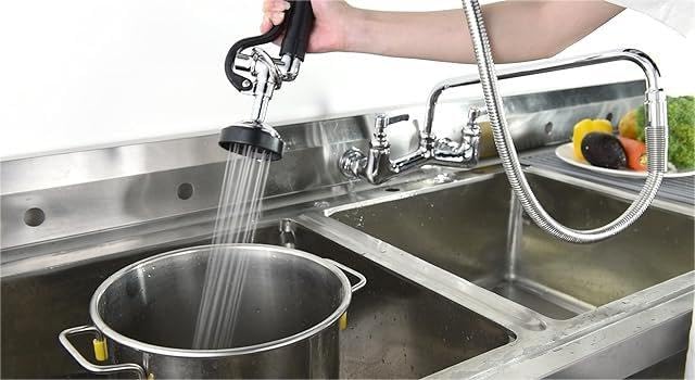 45-inch High Pressure Pre Rinse Sprayer Nozzle with Flexible Stainless Steel Hose - Commercial Kitchen Sink Faucet Spray Valve for Wall/Deck Mount (Black) - Ideal for Restaurant, Food Truck & Industrial Cleaning