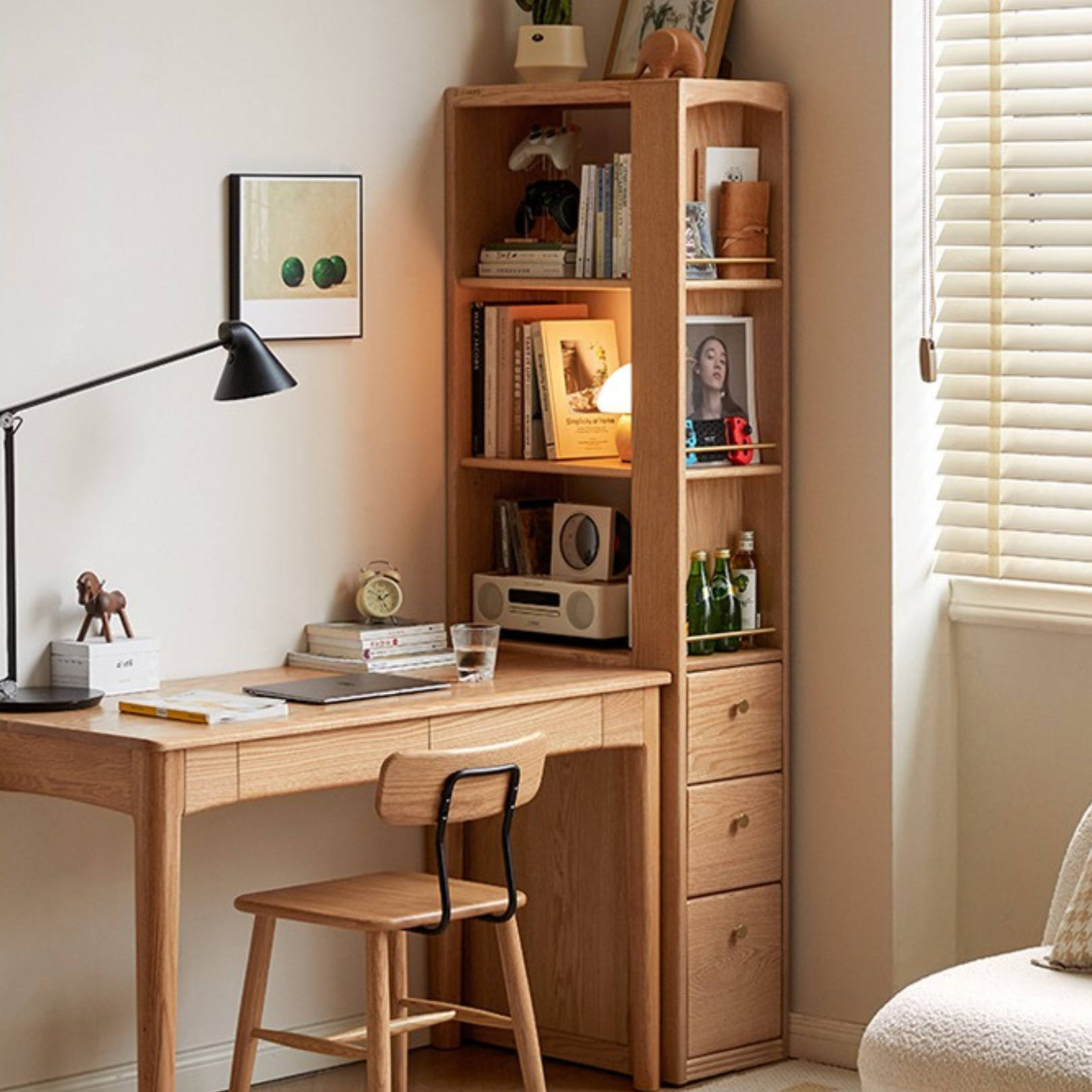 Modern Oak Solid Wood Bookcase for Study - Stylish & Durable Home Office Bookshelf - Perfect for Organizing Books, Decor & Office Supplies