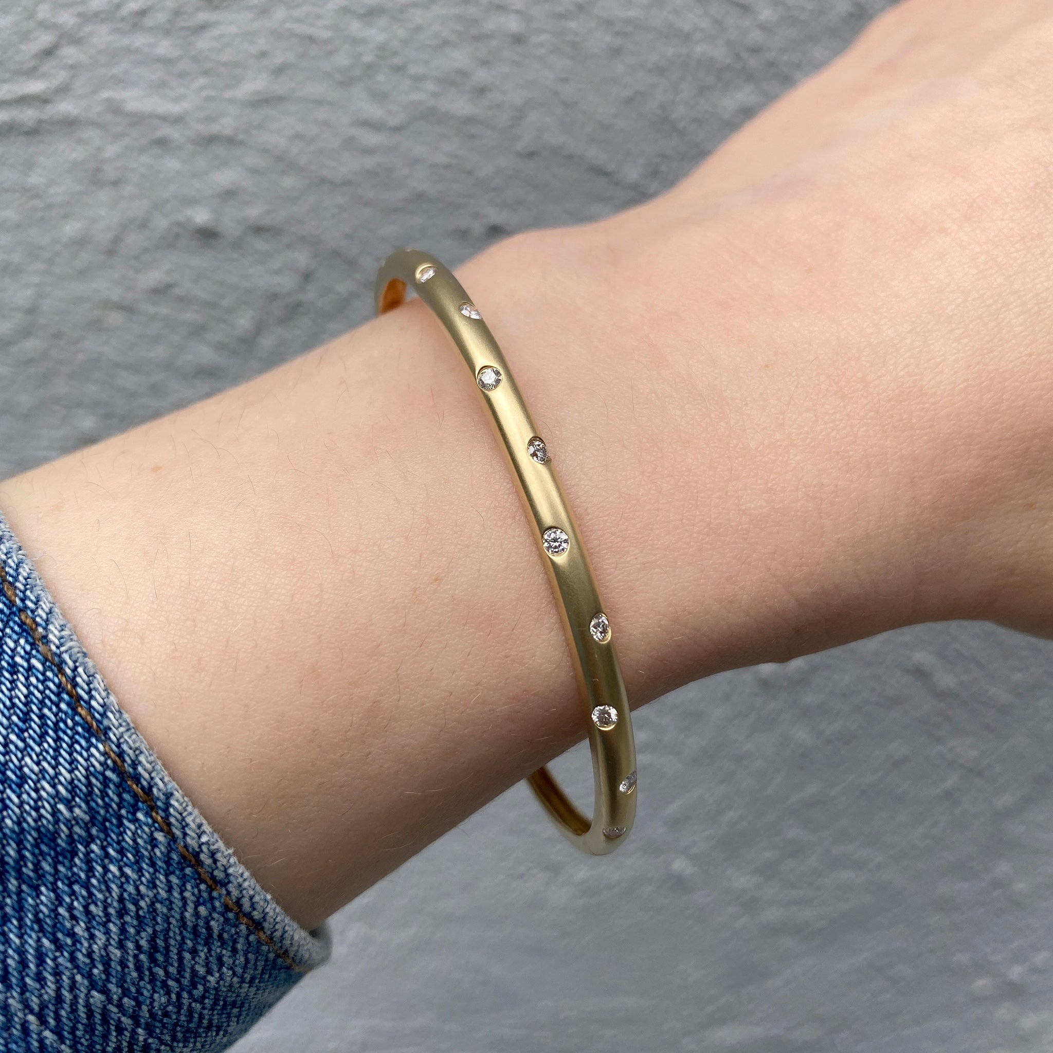 14K Yellow Gold Diamond Flush Set Bangle Bracelet for Women - Elegant Jewelry Gift for Weddings, Anniversaries & Special Occasions