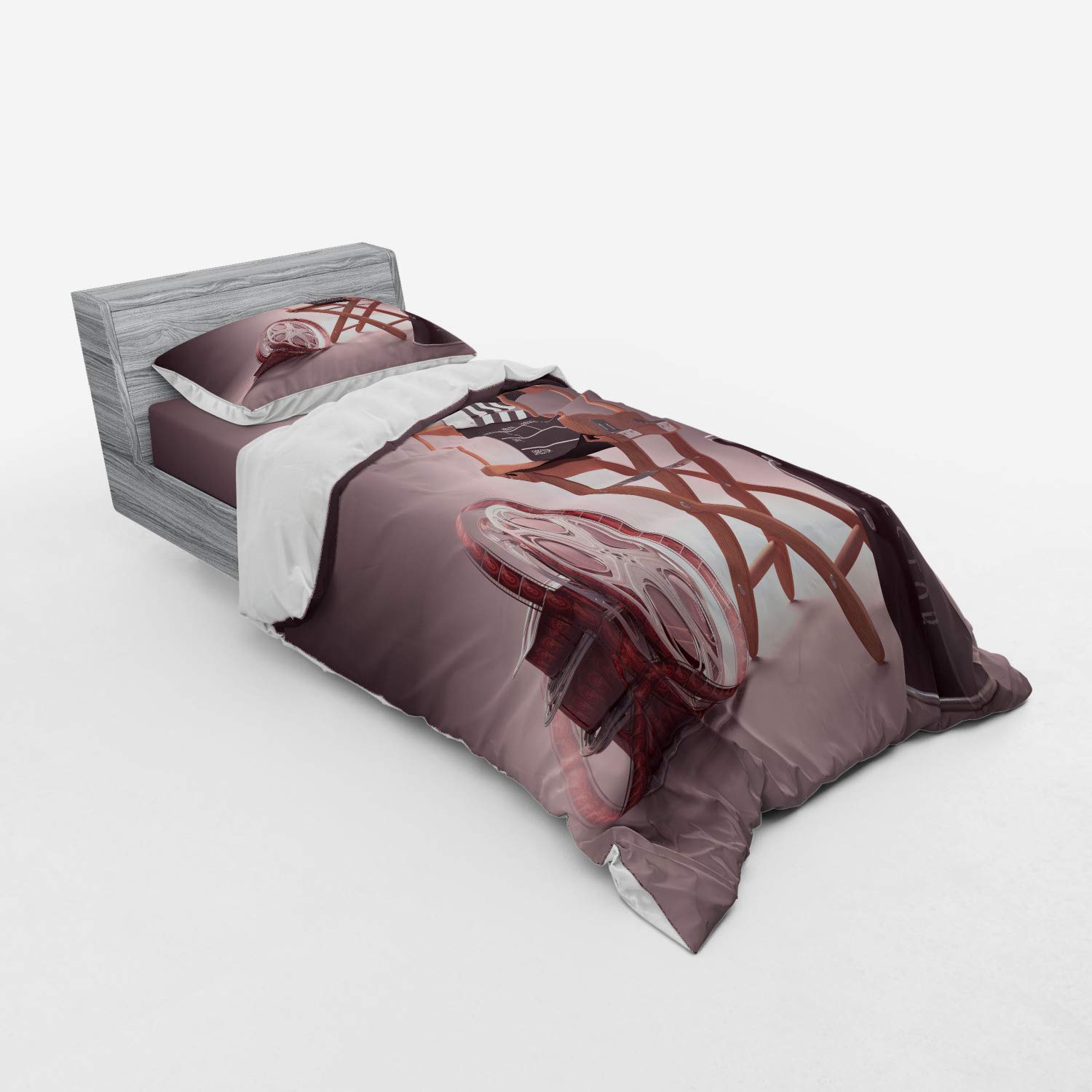 Ambesonne Movies Duvet Cover Set - Directors Chair & Film Studio Design with Strip Ribbon Storyboard - 3 Piece Bedding Set Includes Sham & Fitted Sheet - Twin Size in Umber Black & Brown - Perfect for Movie Lovers' Bedroom Decor & Film Themed Rooms