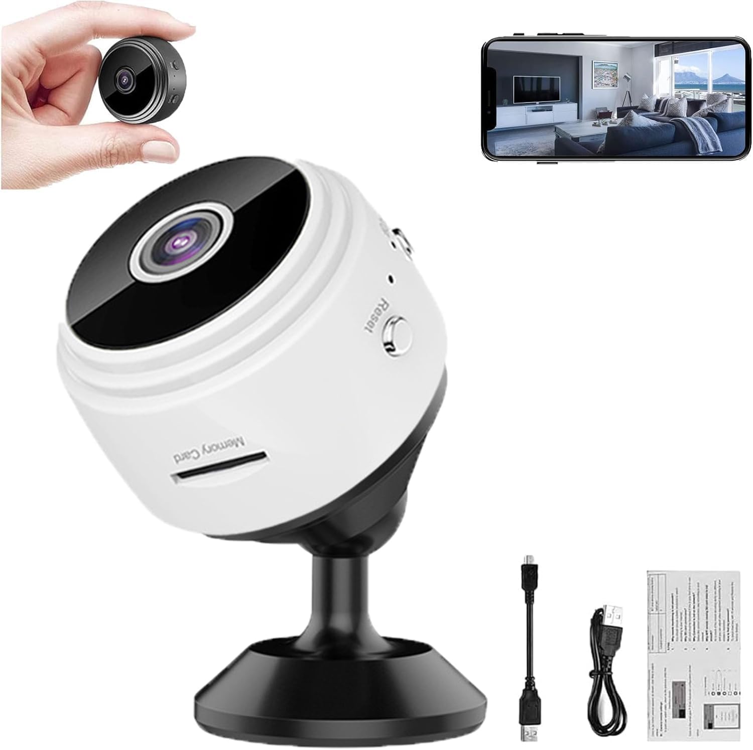 Giurini Mini Spy Camera Wireless Hidden with Audio - HD 1080P Magnetic Security Camera for Indoor/Outdoor Surveillance, Home Office Monitoring & Covert Recording (White)