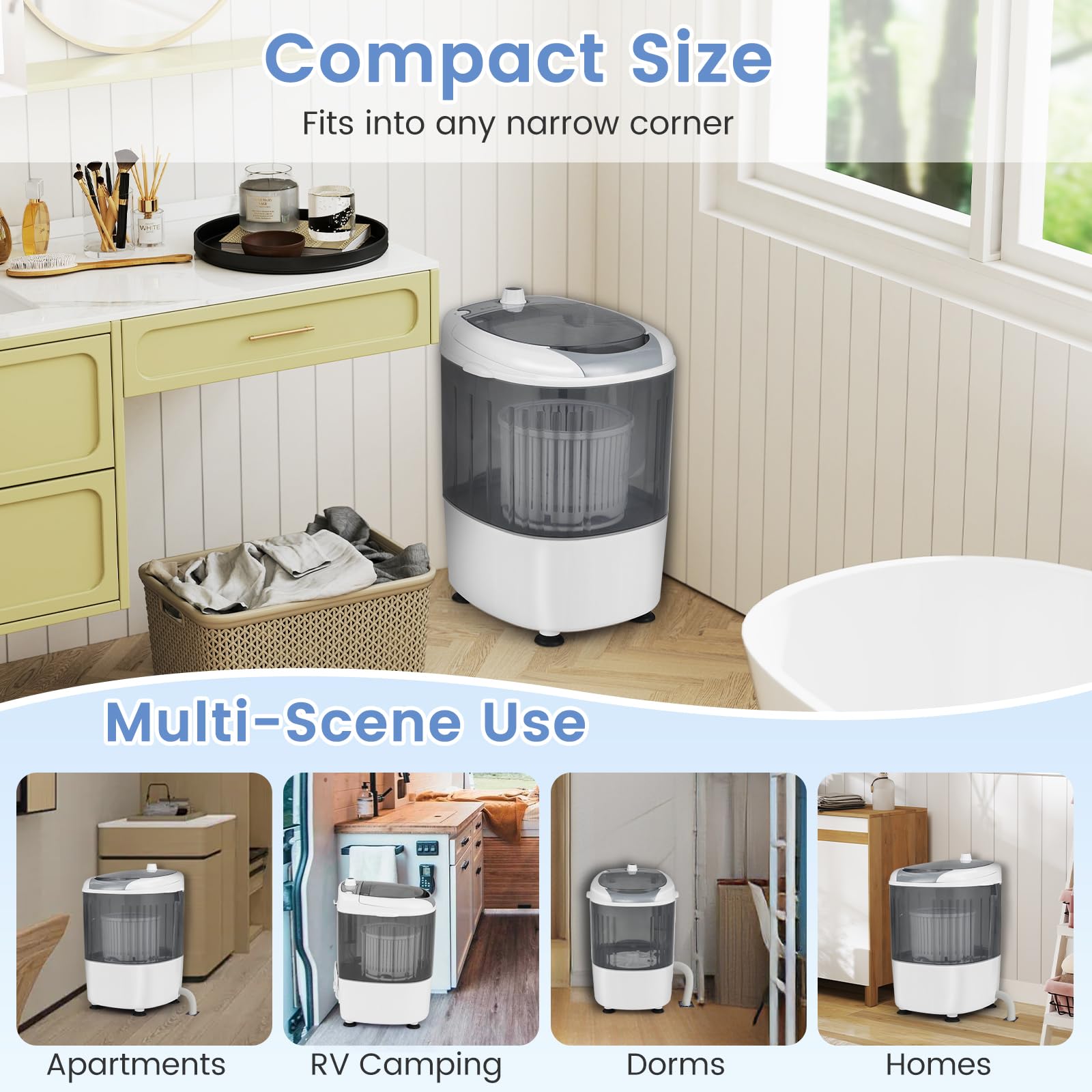 ARLIME 5.5LBS Mini Washer Dryer Combo - Compact Semi-Automatic Washing Machine with Drain Hose & Spin Tub - Portable Laundry Solution for Apartments, Dorms, RVs & Camping (Grey) - Perfect for Small Spaces & Travel Use