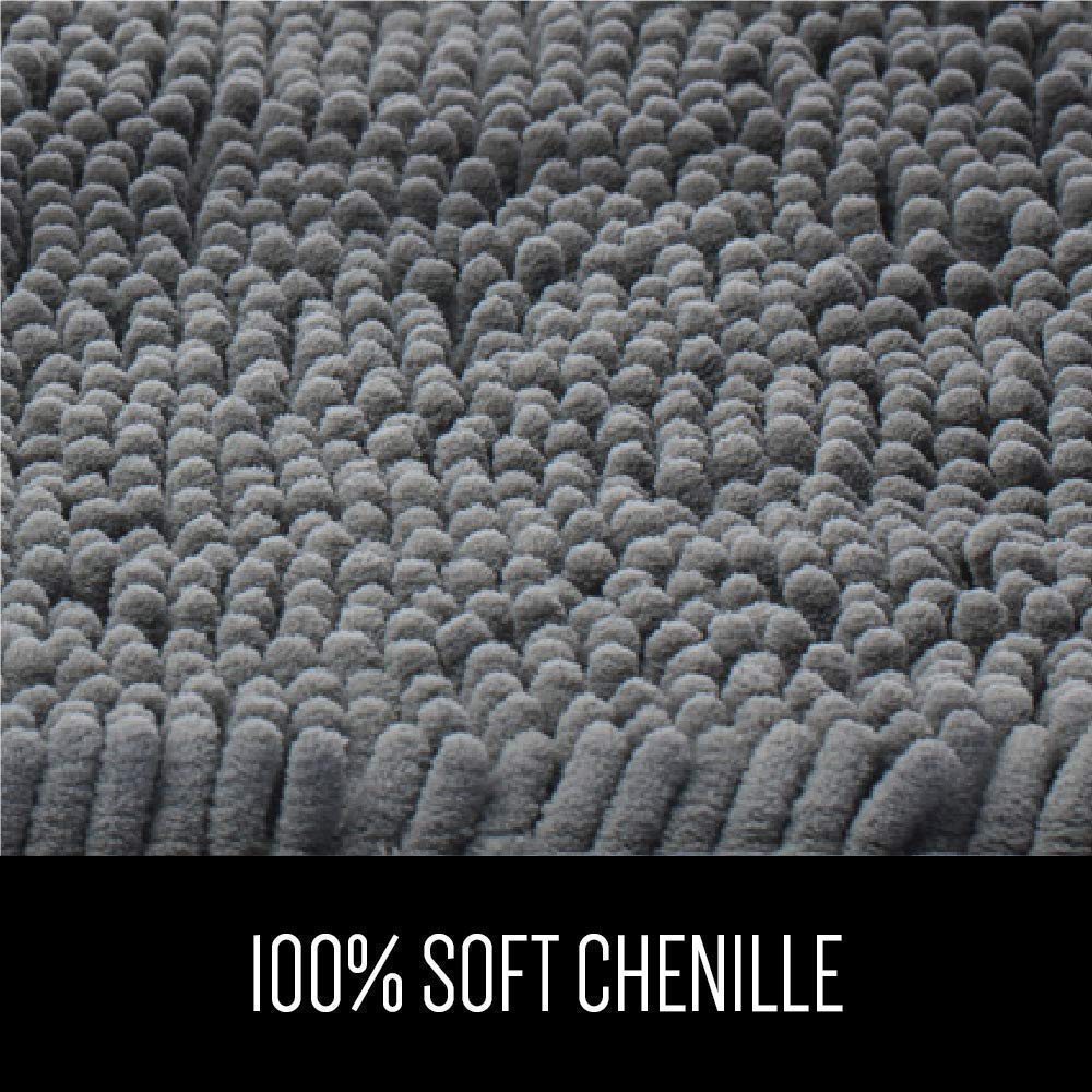 Gorilla Grip Chenille Bath Rug & Shower Mat Set - 30x20 Inch Gray Bath Rug + 21x21 Inch Clear Shower Mat - Machine Washable - Non-Slip Bathroom Floor Mats for Safety & Comfort - Perfect for Bathrooms, Showers & Vanity Areas