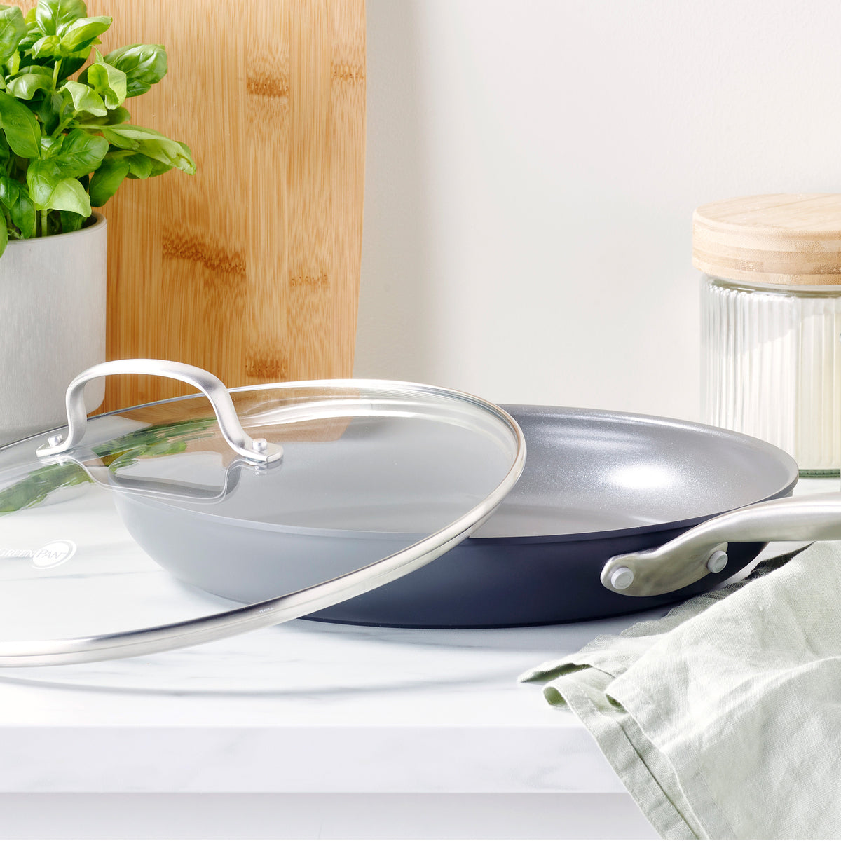 Chatham Ceramic Nonstick 12-Inch Frying Pan with Glass Lid - Healthy Cooking, Easy Clean, Oven Safe to 450°F - Perfect for Sautéing, Frying & Serving Dishes