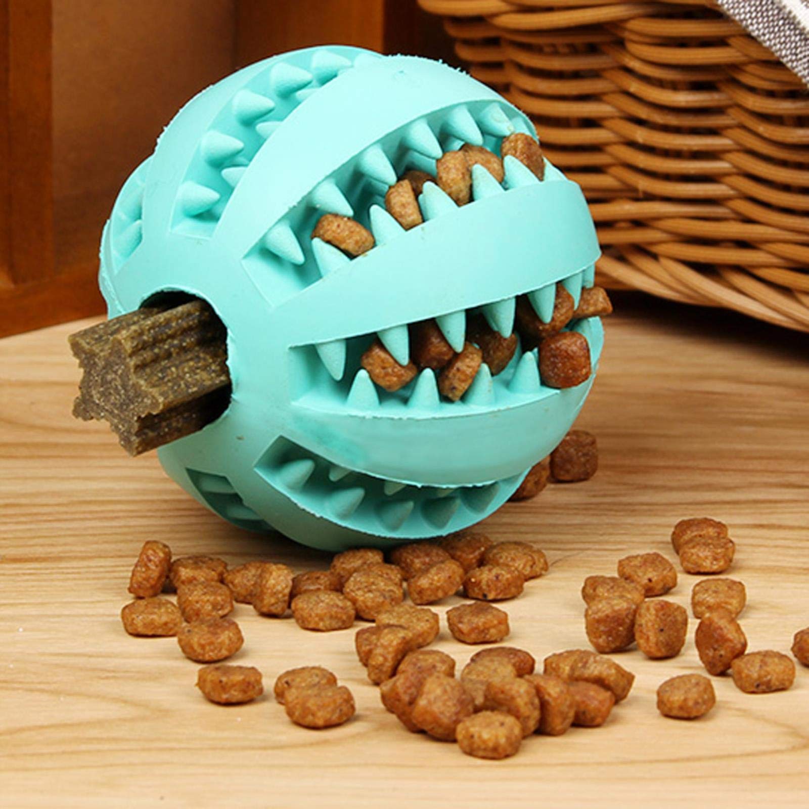 **Durable Rubber Dog Ball Toy for Puppies & Large Dogs - Teeth Cleaning Chew Toy with Snack Dispenser - Fun Interactive Pet Toy for Indoor & Outdoor Play**