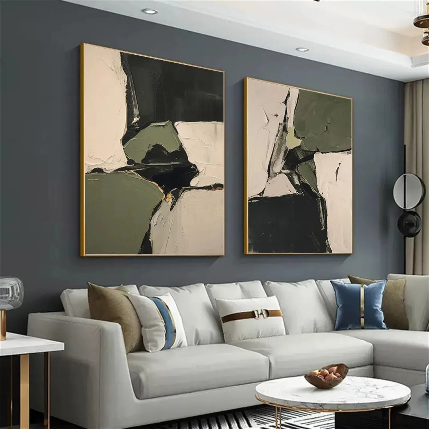 Abstract Blue and Green Wall Art Set of 2 Canvas Prints - Modern Home Decor for Living Room, Bedroom & Office #BG085