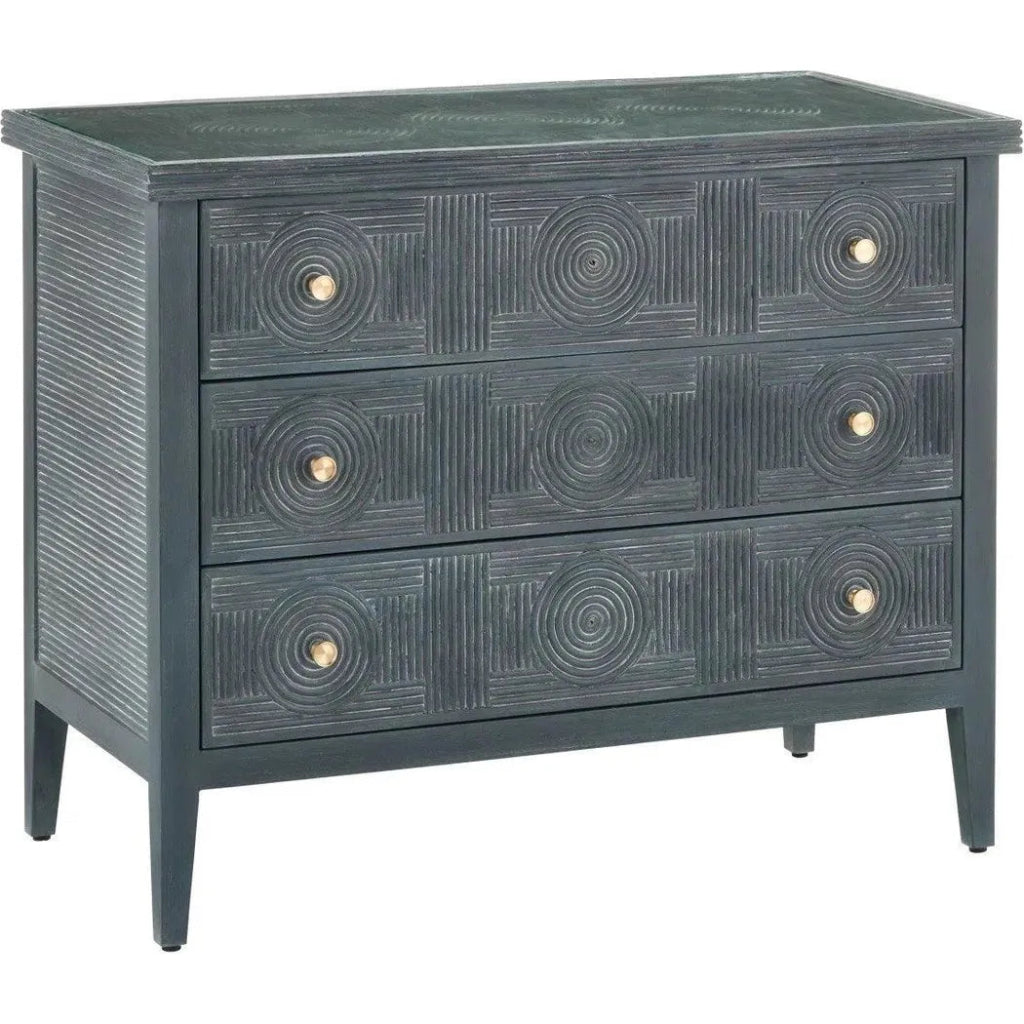 38 Inch Santos Wood and Glass Blue Storage Chest - Stylish Home Decor for Bedroom, Living Room, or Entryway Organization