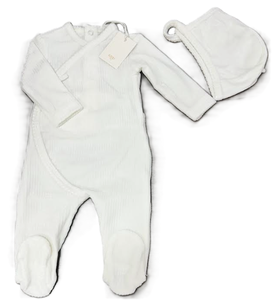 KIPP Pointelle Velour Stretchie with Bonnet for Newborns 0-6 Months - Soft & Cozy Baby Romper for Sleepwear & Everyday Outfits