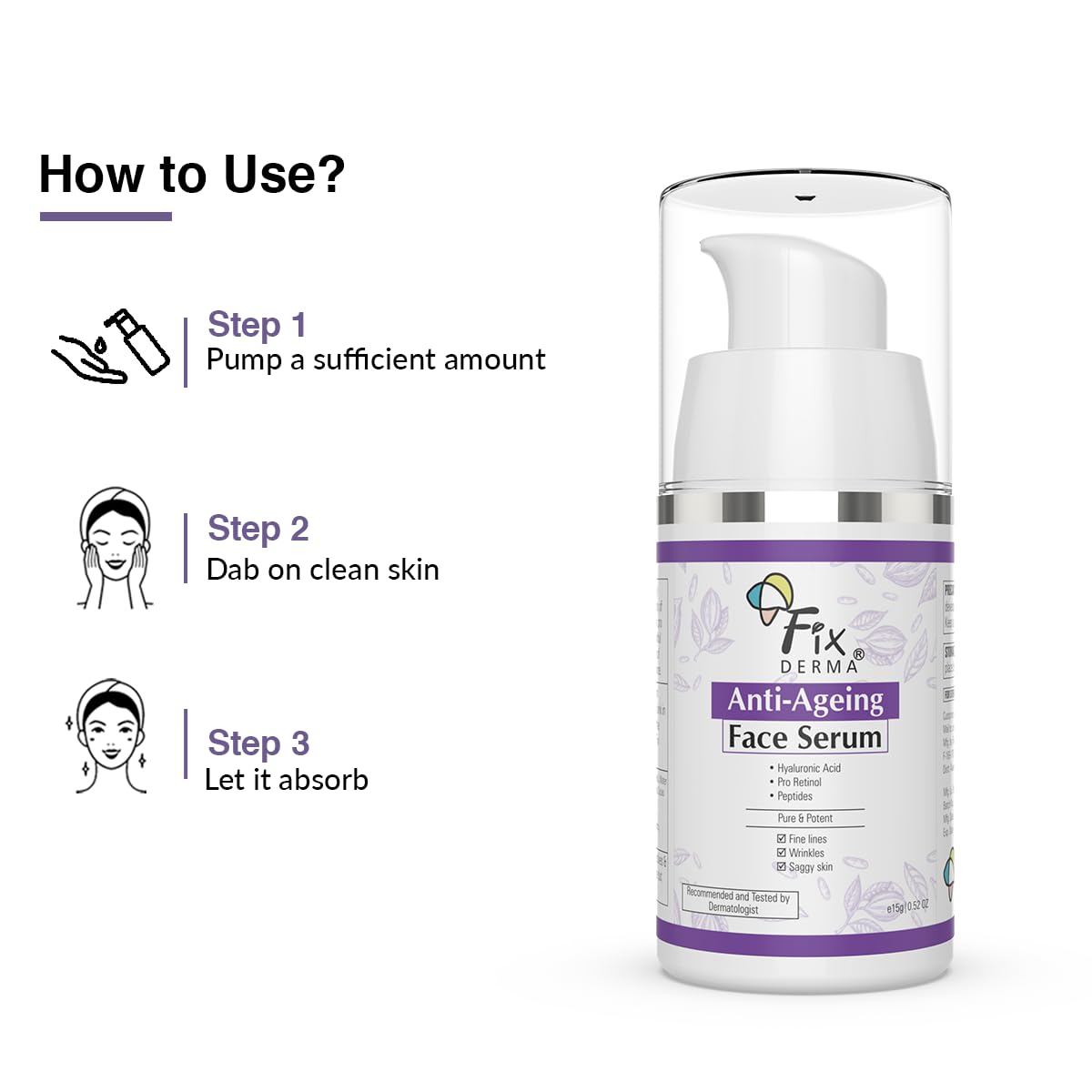 Fixderma Hyaluronic Acid & Pro Retinol Anti-Aging Face Serum for Fine Lines & Wrinkles - Men & Women, All Skin Types (15g) | Hydrating & Firming Daily Skincare for Youthful Glow