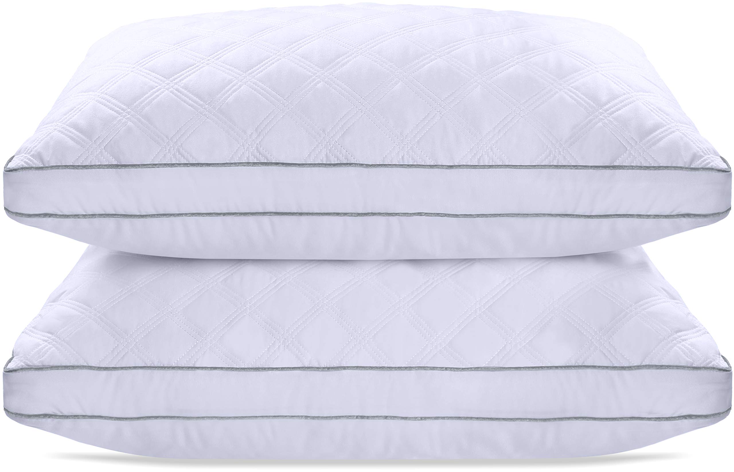 Premium Gusseted Pillows Set of 2 King Size (18x36 Inches) - Breathable Bed Pillows for Side, Back & Stomach Sleepers - Light Grey Piping - Luxury Home Decor & Bedroom Essentials for Comfortable Sleep & Hotel-Style Experience