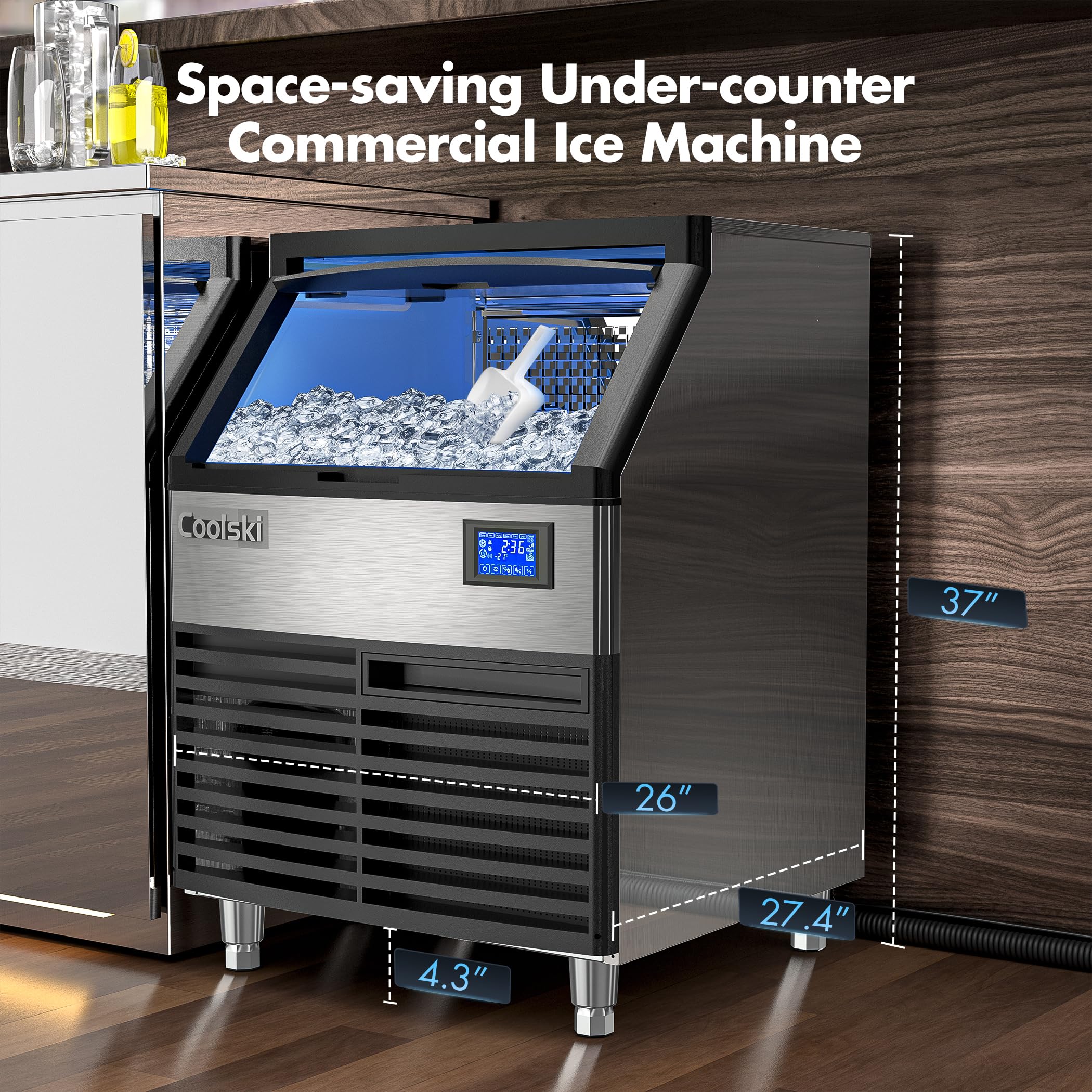 Commercial Ice Maker Machine 200LBS/24H, 26