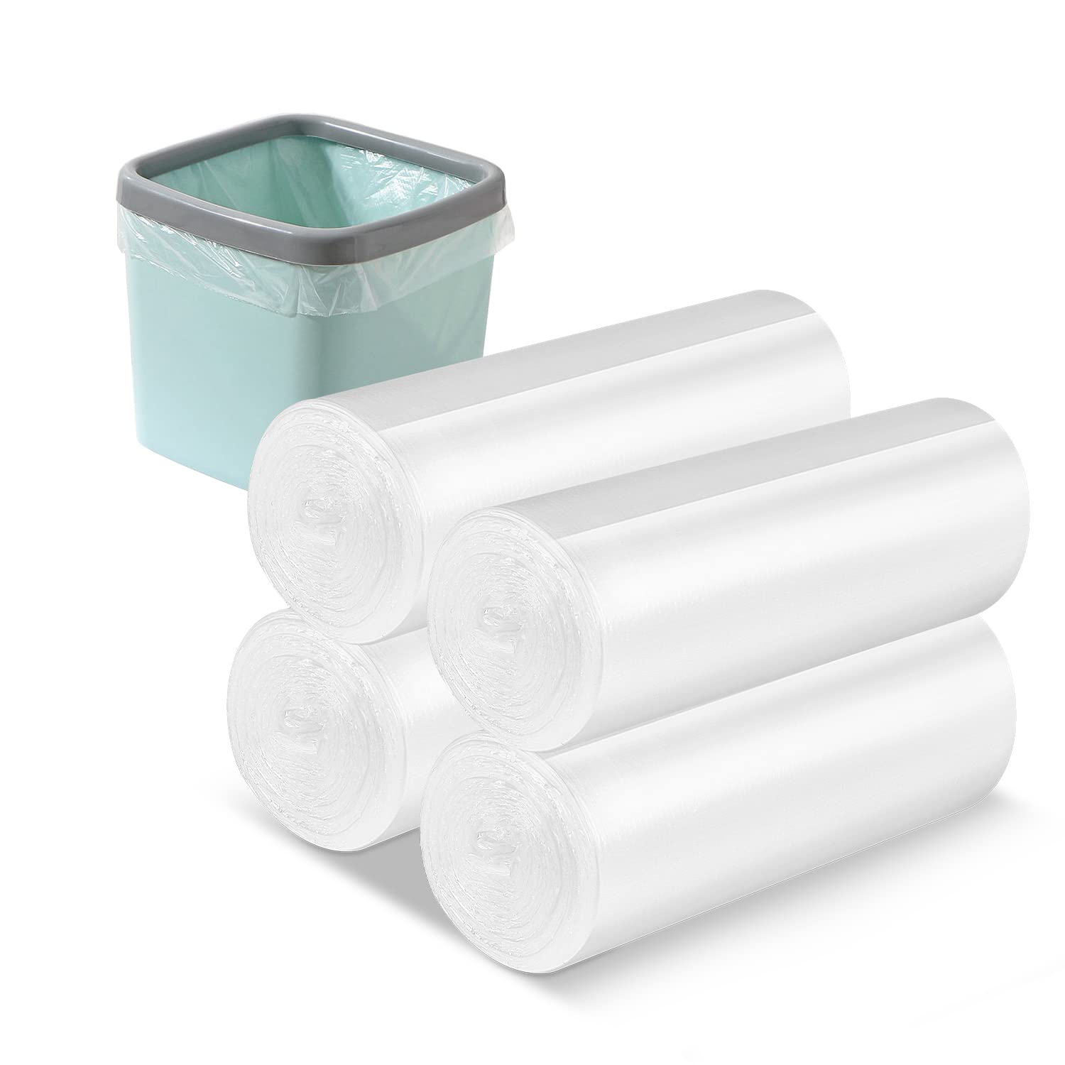 0.5 Gallon Mini Trash Bags - Small Garbage Bags 11.8 x 11.8 Inches - Fits 2 Liter Trash Can - 4 Rolls (200 Count) Clear Plastic - Perfect for Bathroom, Office, Bedroom, or Car Waste Disposal