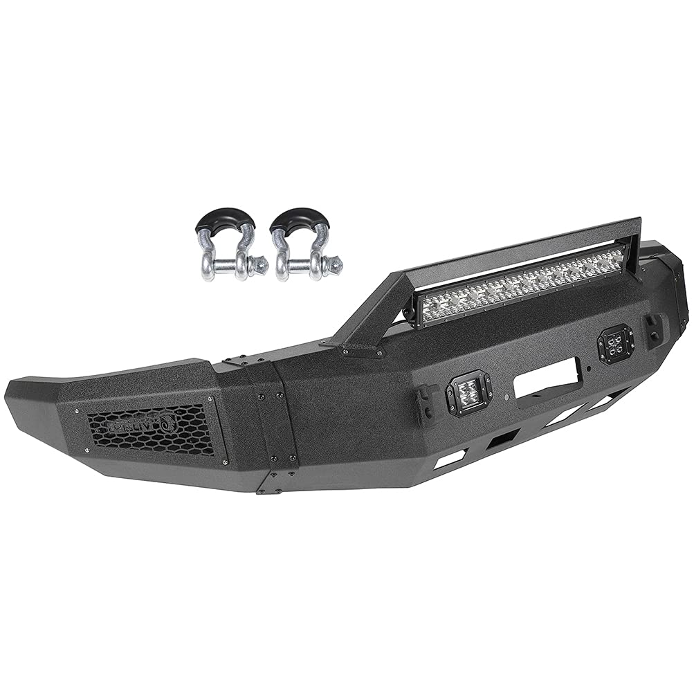 ROADFAR Heavy Duty Front Bumper with Winch Plate & D-Ring & LED Lights for 2010-2018 Dodge Ram 2500 3500 - Off-Road Protection & Truck Accessories for Adventure & Towing