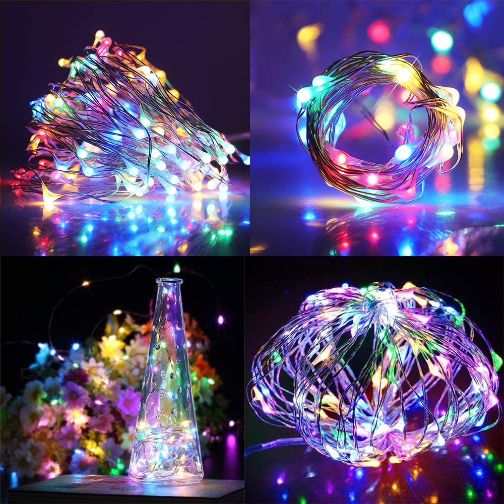 XUNATA 33ft 100 LED RGB String Lights with Remote Control - 8 Lighting Modes, Dimmable, Timer Function, Silver Wire for Christmas Decorations, Holiday Party, Patio, Garden, Bedroom & Wedding Decor