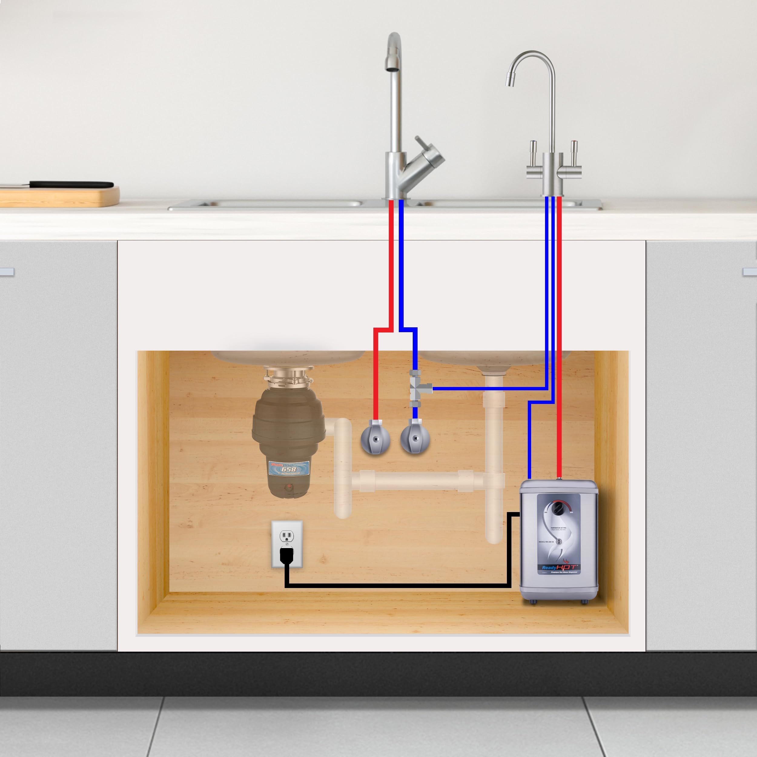Ready Hot 41-RH-200-F560-BN Instant Hot Water Dispenser System - 2.5 Quarts Capacity, Manual Dial Dual Lever Hot & Cold Water Faucet in Brushed Nickel Finish | Perfect for Kitchen, Office & Tea/Coffee Stations