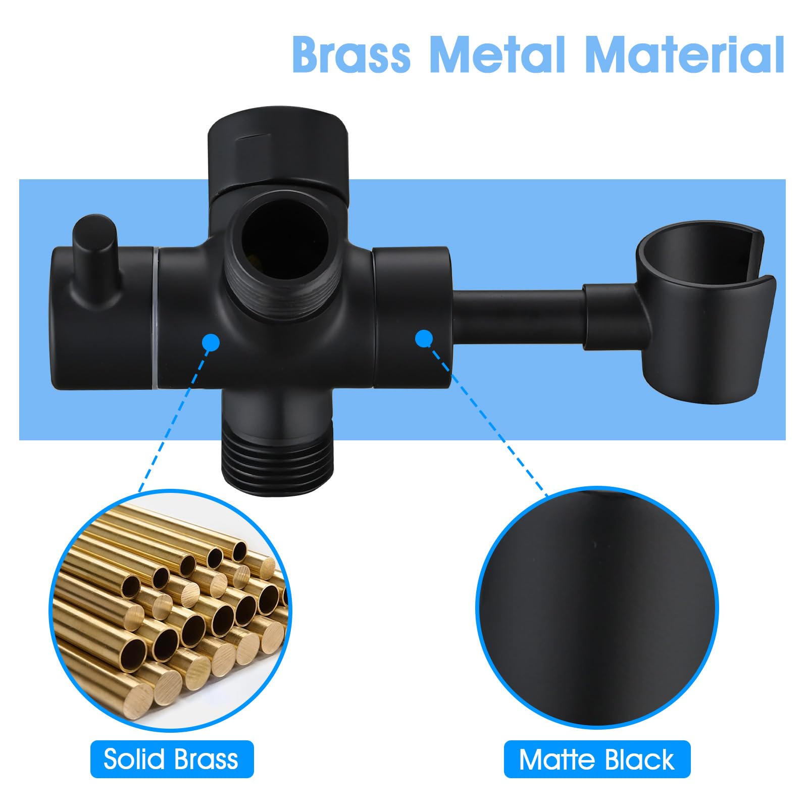 **PDPBath 3-Way Shower Arm Diverter with Handheld Holder - G1/2 Universal Brass Shower Diverter Valve for Hand Shower Hose & Extension Arm - Matte Black - Perfect for Bathroom Upgrades & Spa-Like Experience**