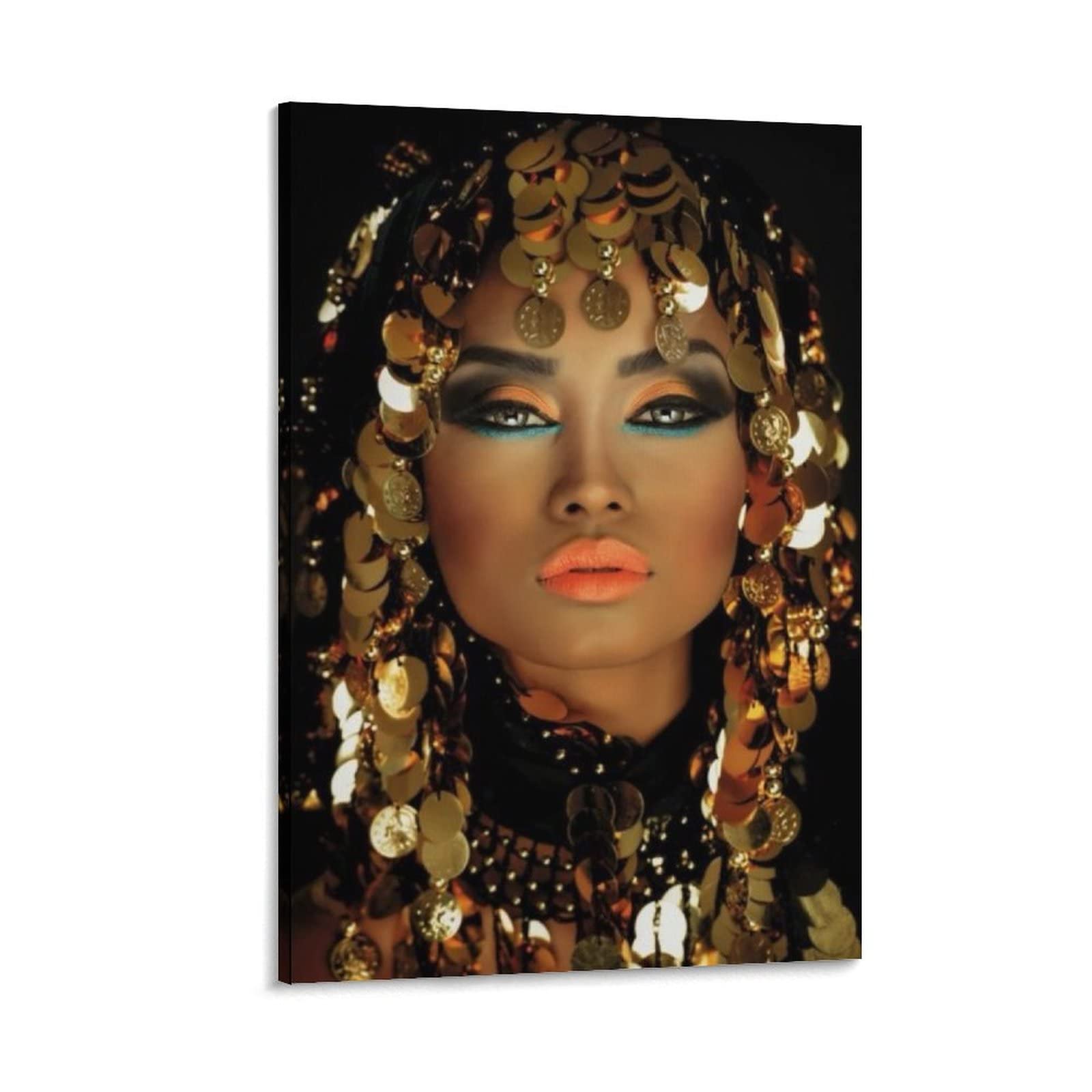 Modern Minimalist Gold Sequin Headpiece Canvas Wall Art Poster - 24x36 Inch (50x75cm) Framed Aesthetic Room Decor for Girls - Perfect for Bedroom, Living Room & Office Wall Paintings